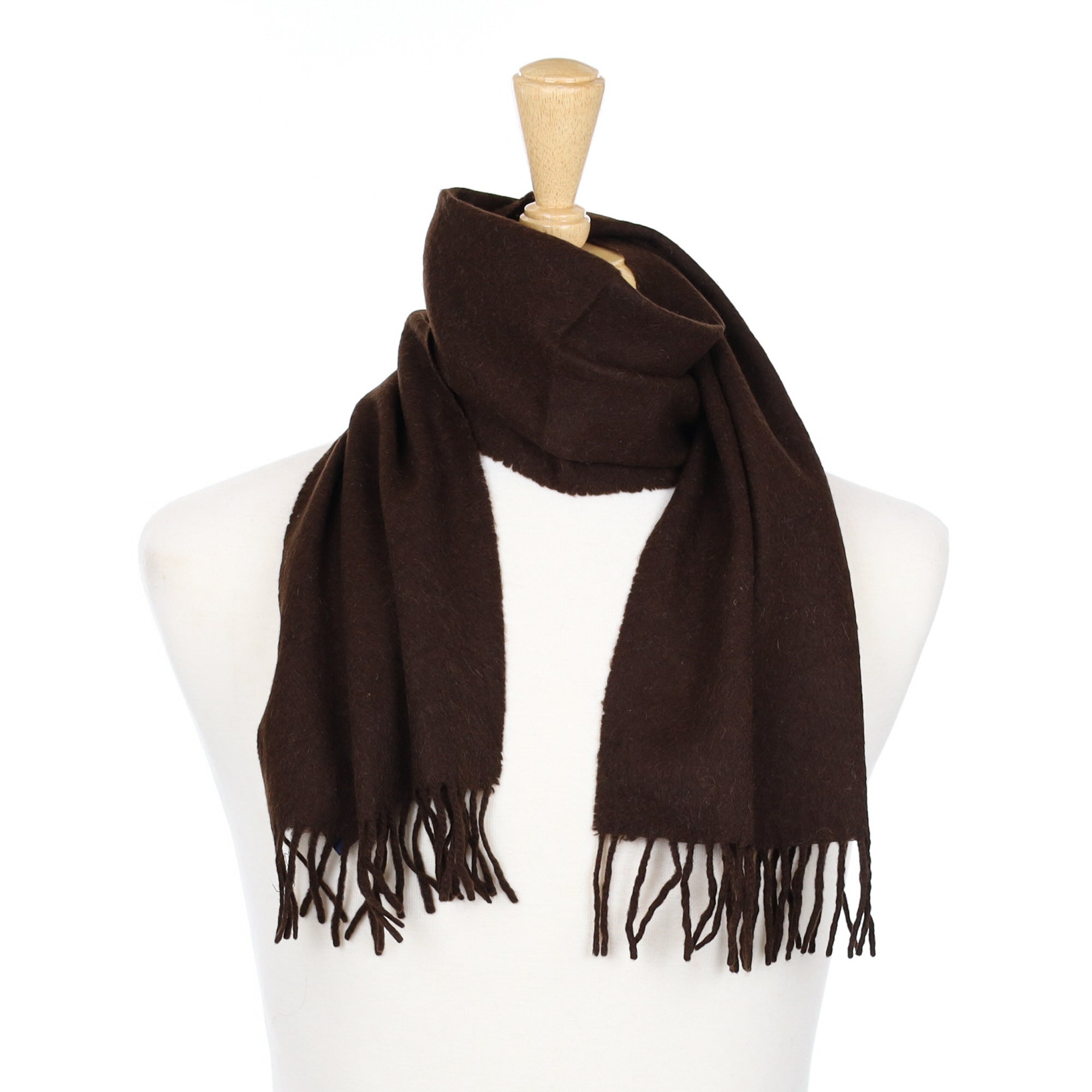 Chocolate Brown Fringed Cashmere Woven Scarf