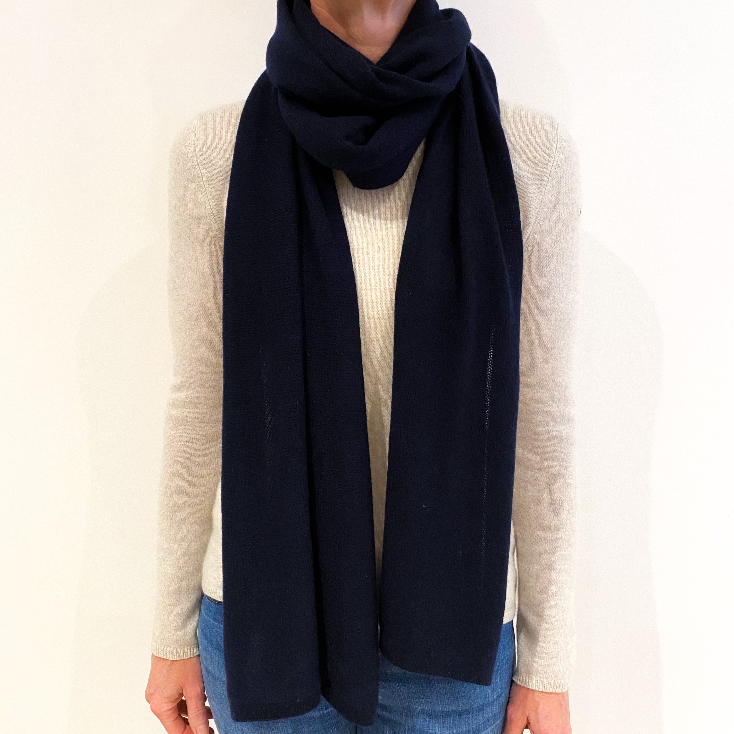 Navy Blue Cashmere Knitted Scarf/Wrap