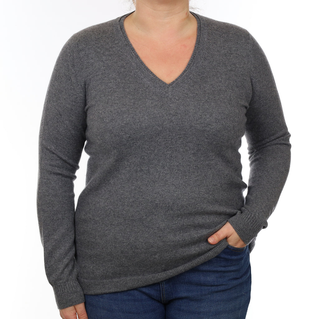 Slate Grey Cashmere V Neck Jumper Large/Tall
