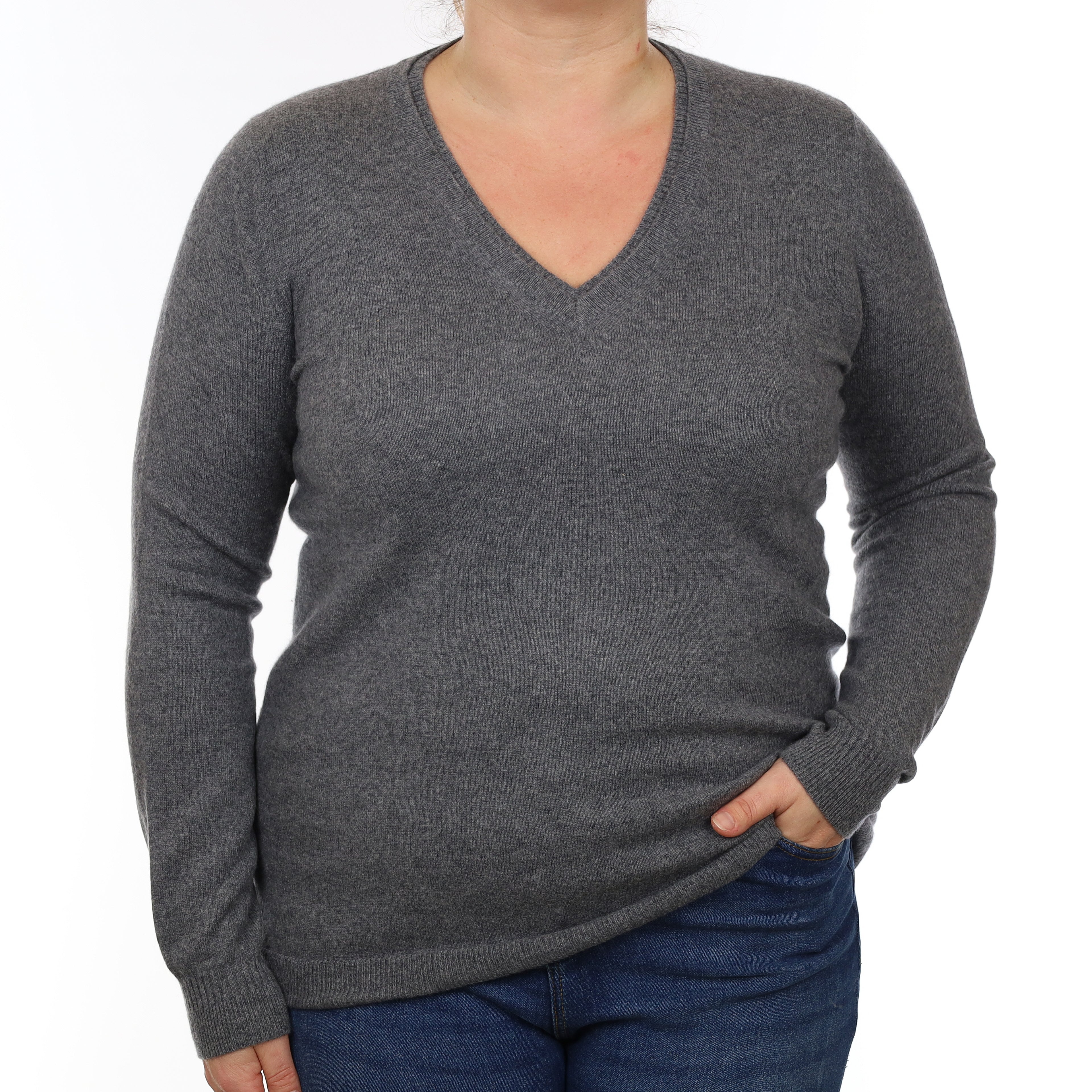 Slate Grey Cashmere V Neck Jumper Large/Tall