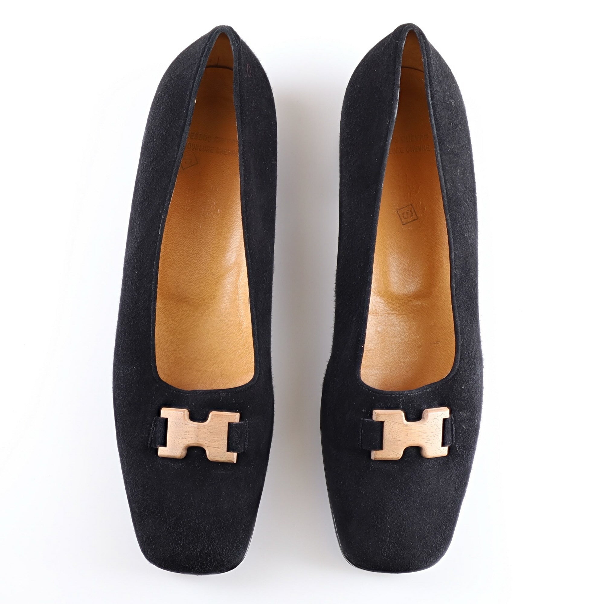 Hermès Black Leather Suede ‘H’ Shoes