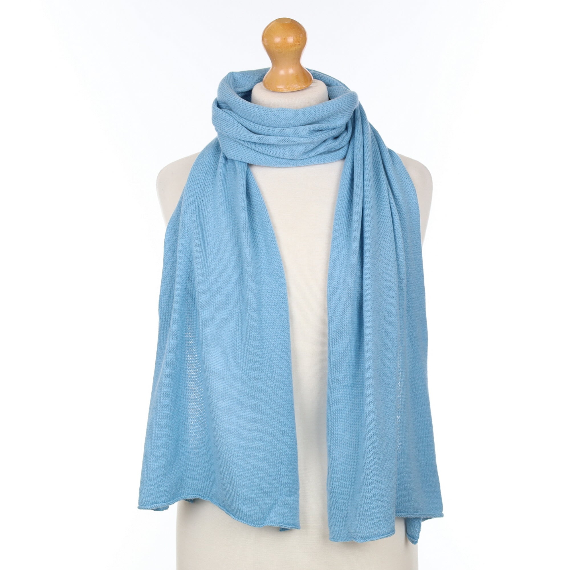 Brand New Scottish Nile Blue Cashmere Knitted Scarf