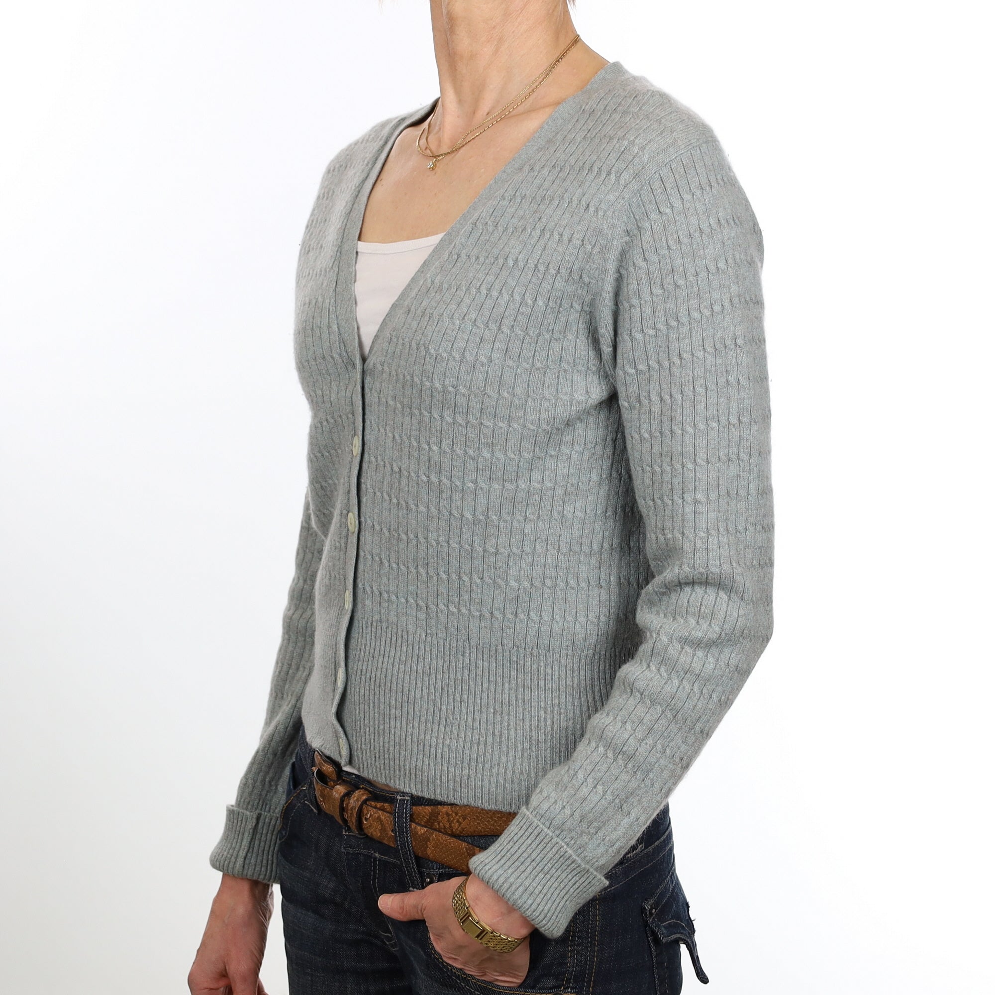 Brora Hazy Green Cashmere V Neck Cardigan Small