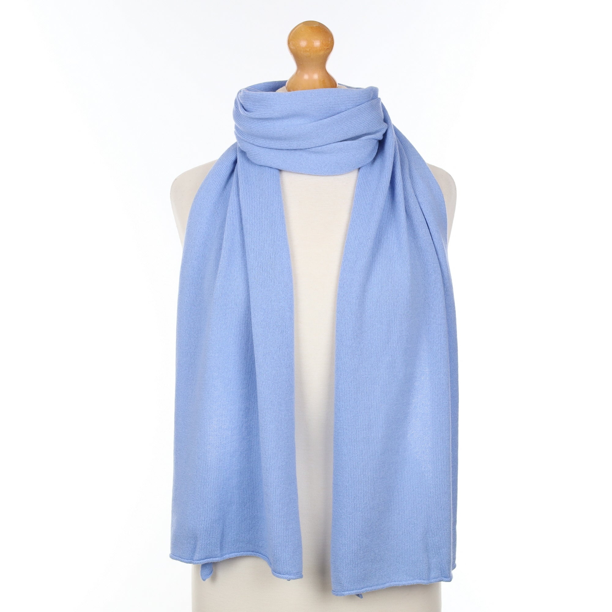 Brand New Scottish Baby Blue Cashmere Knitted Scarf
