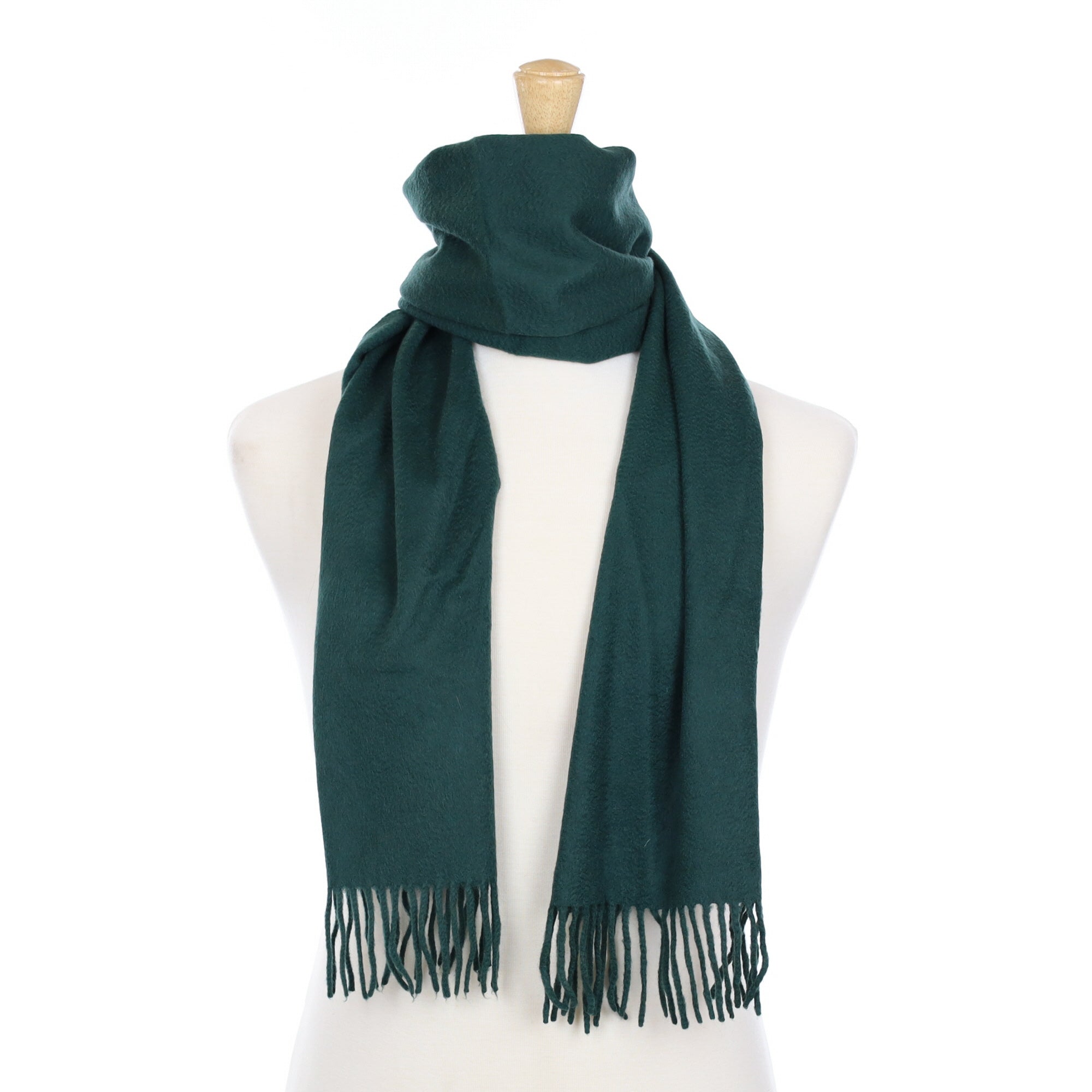 Forest Green Cashmere Fringed Woven Scarf