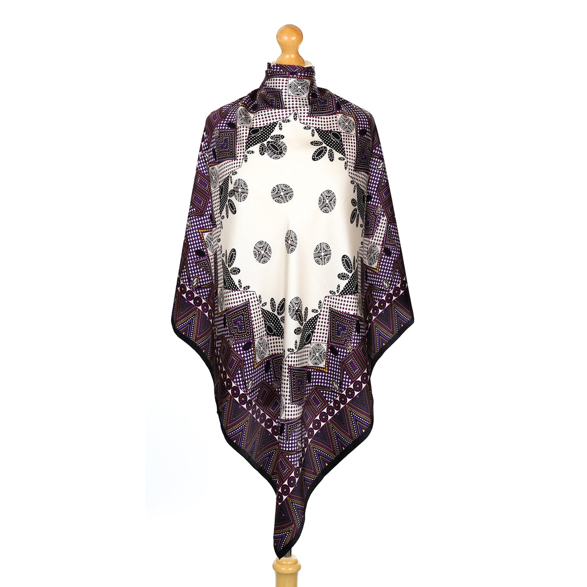 Adrienne Vittadini Purple & Black Patterned Silk Scarf
