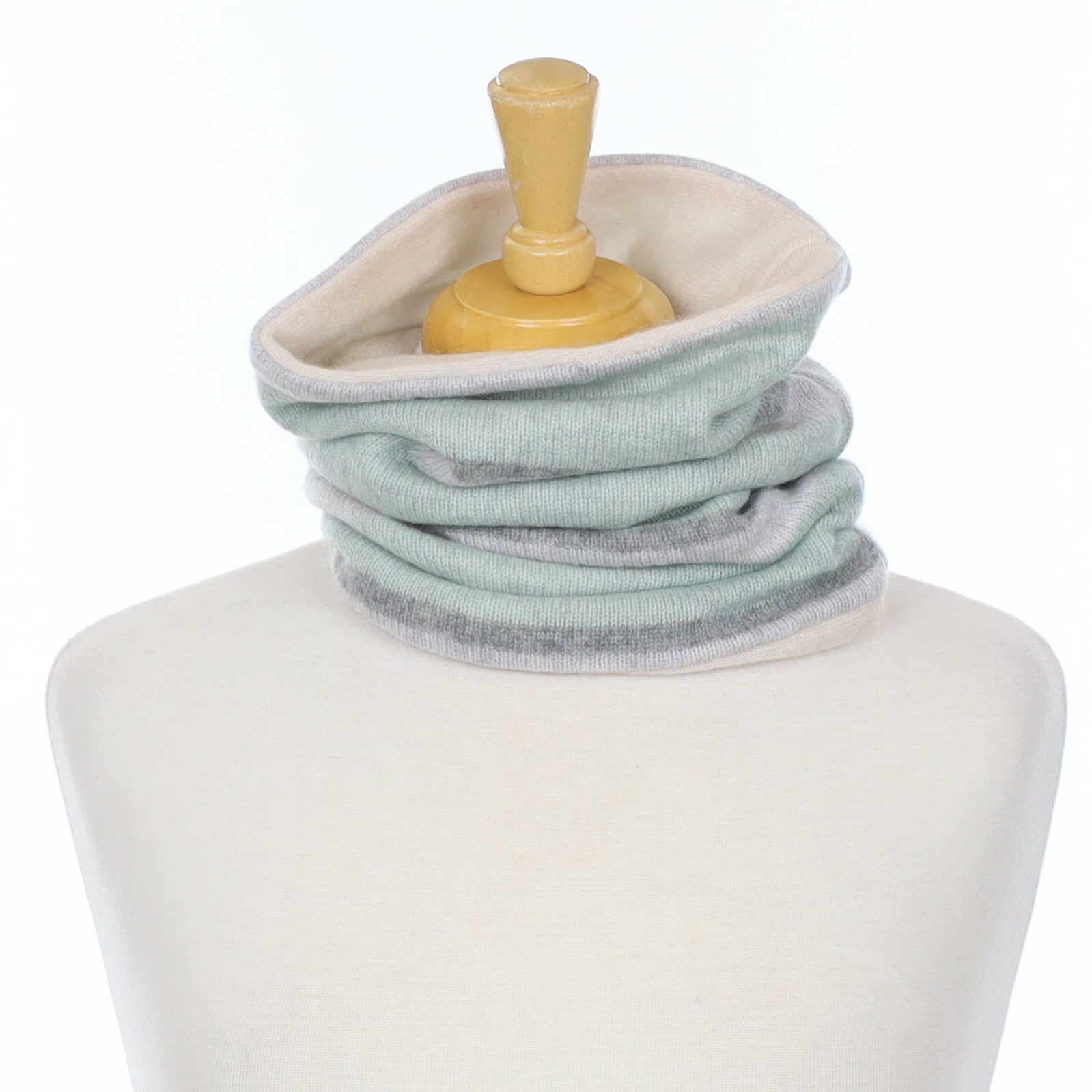 Deep Mint Stripe and Oatmeal Luxury Double Layered Snood