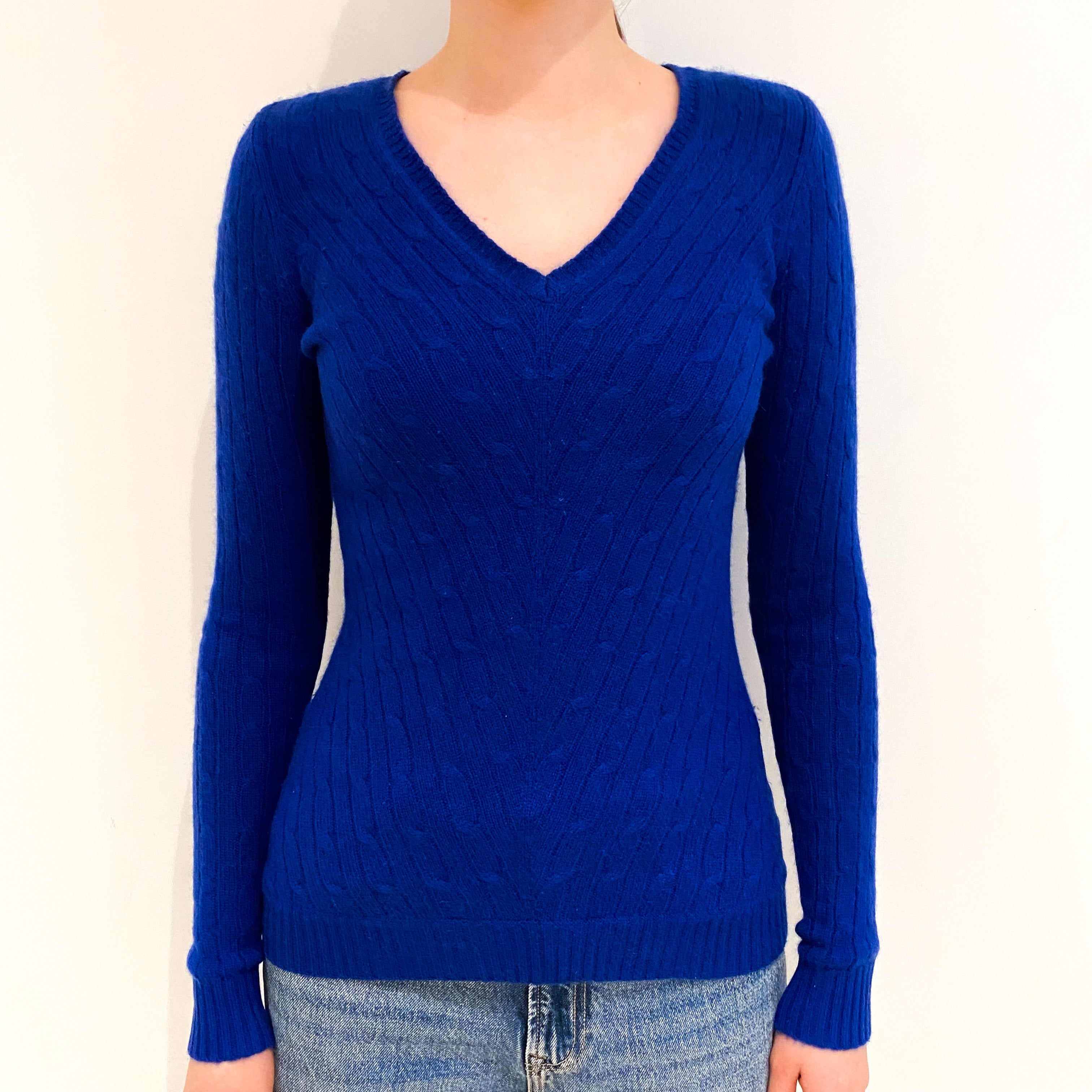 Colbalt Blue Cashmere V Neck Jumper Extra Small