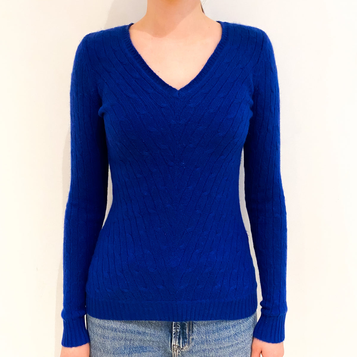 Colbalt Blue Cashmere V Neck Jumper Extra Small