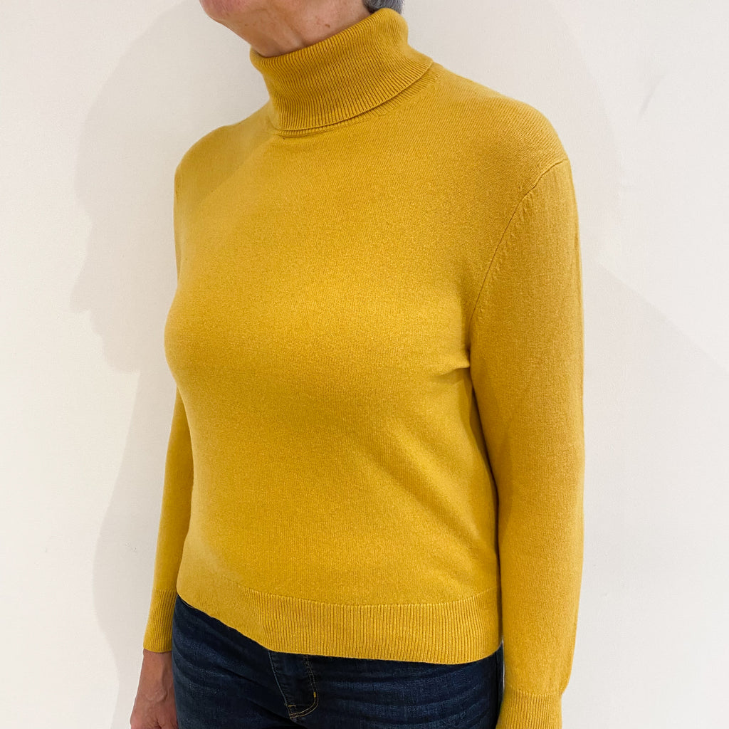 Golden Yellow Cashmere Polo Neck Jumper Medium