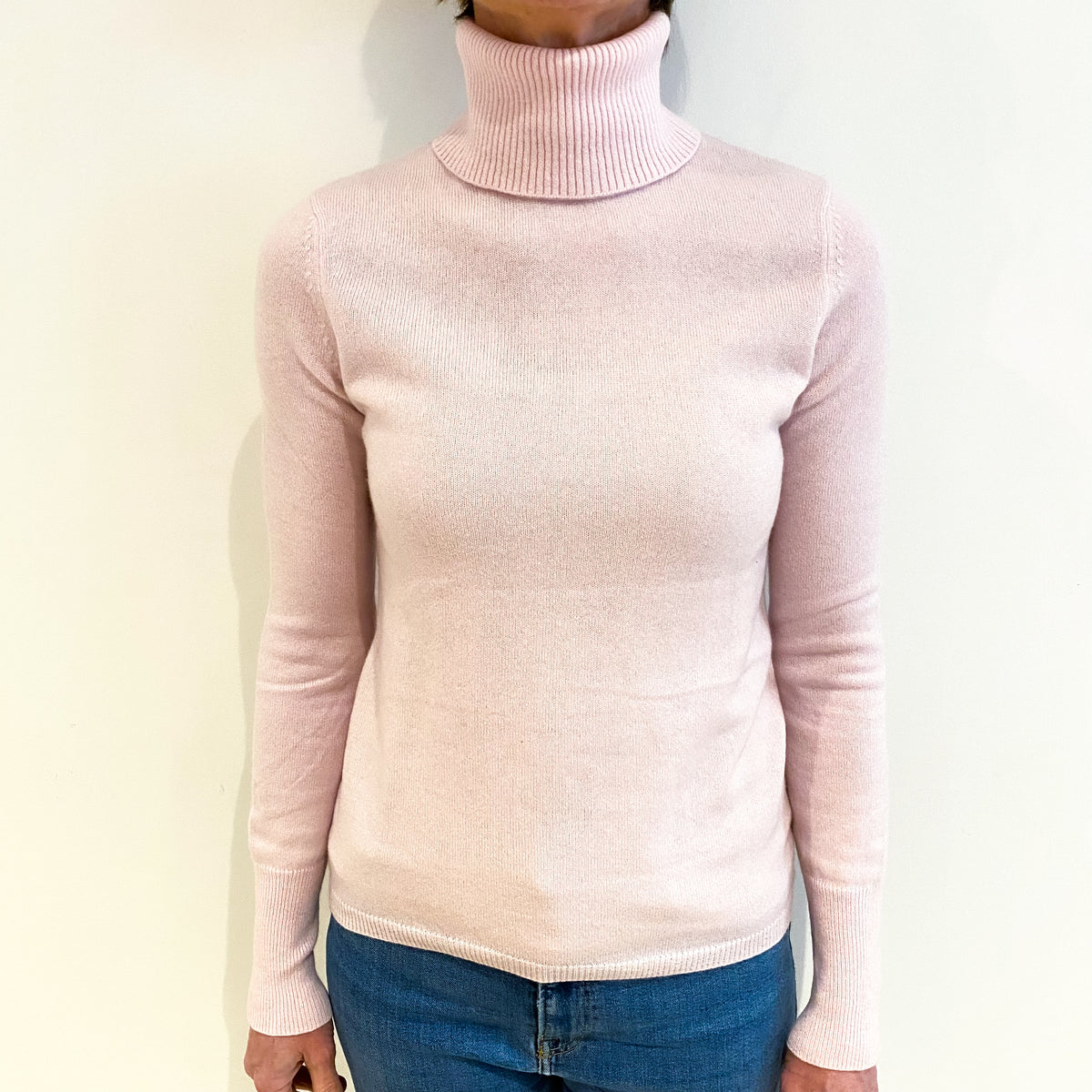 Carnation Pink Cashmere Polo Neck Jumper Small