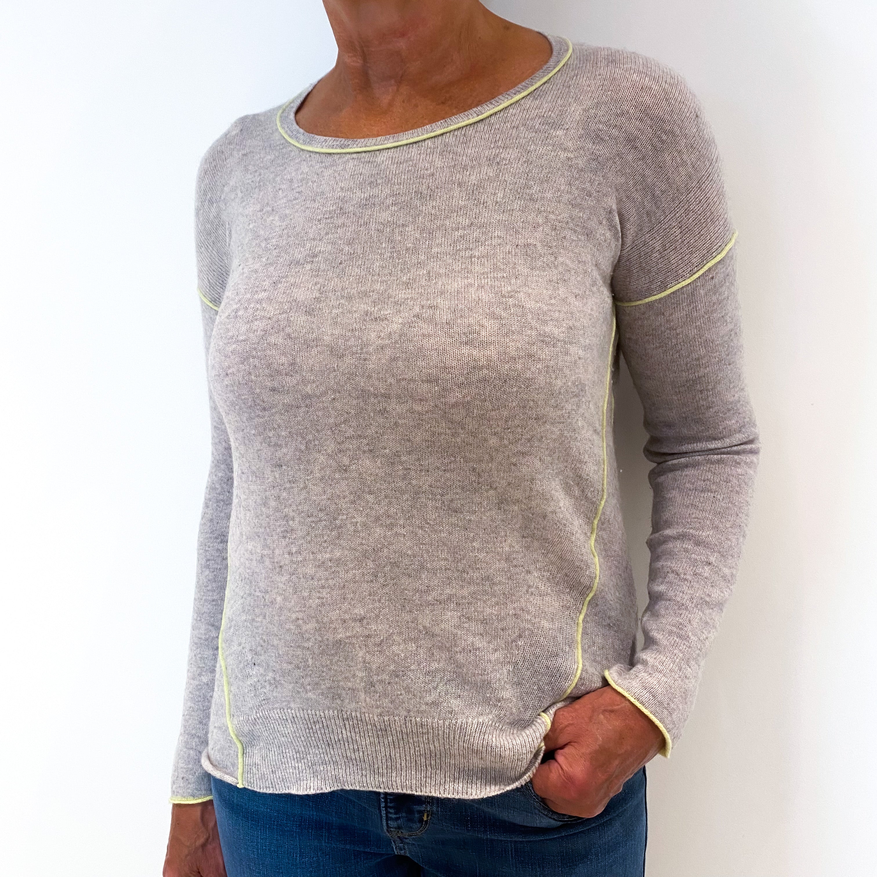 Oatmeal Beige Cashmere Crew Neck Jumper Medium