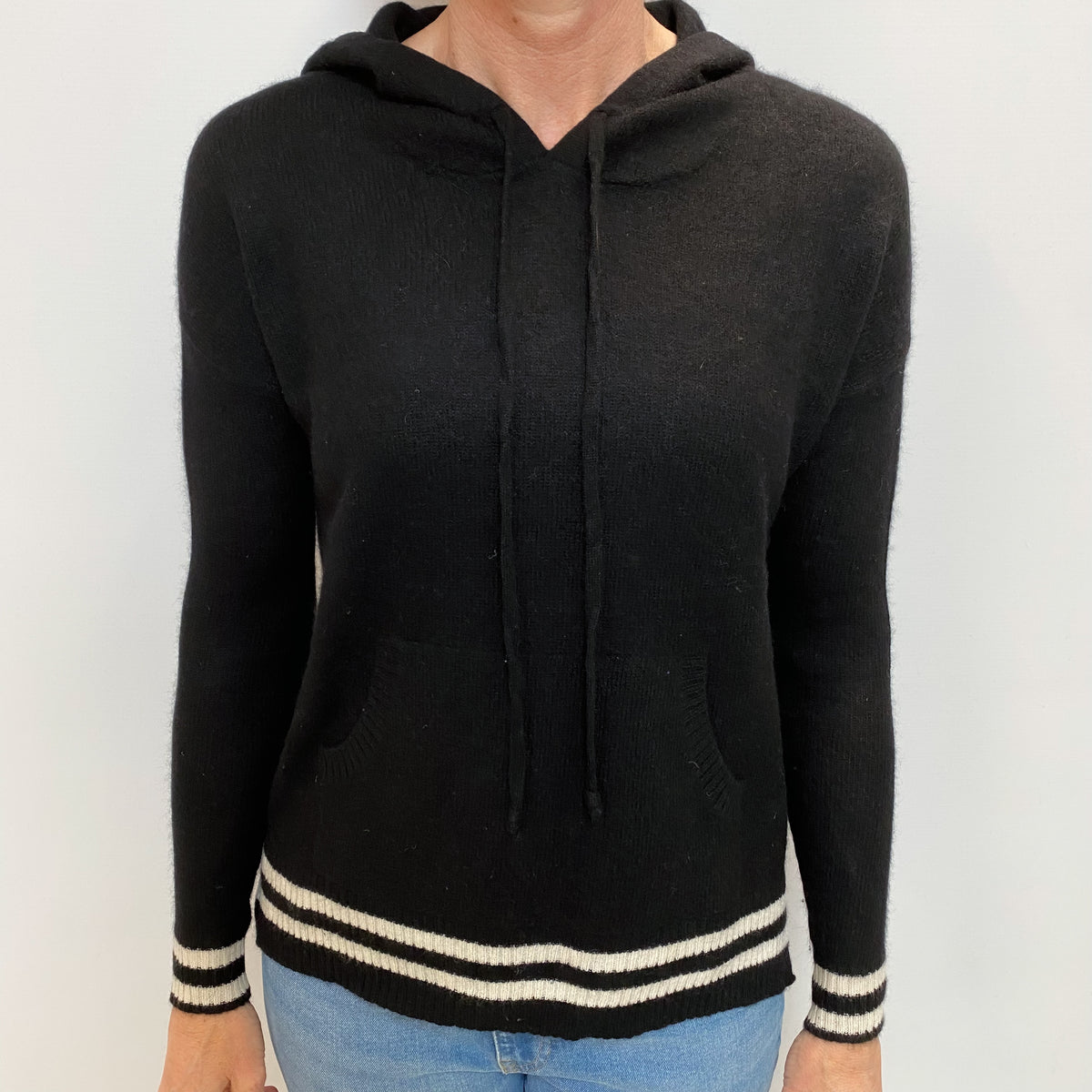 Black Cashmere Hoodie Jumper Small