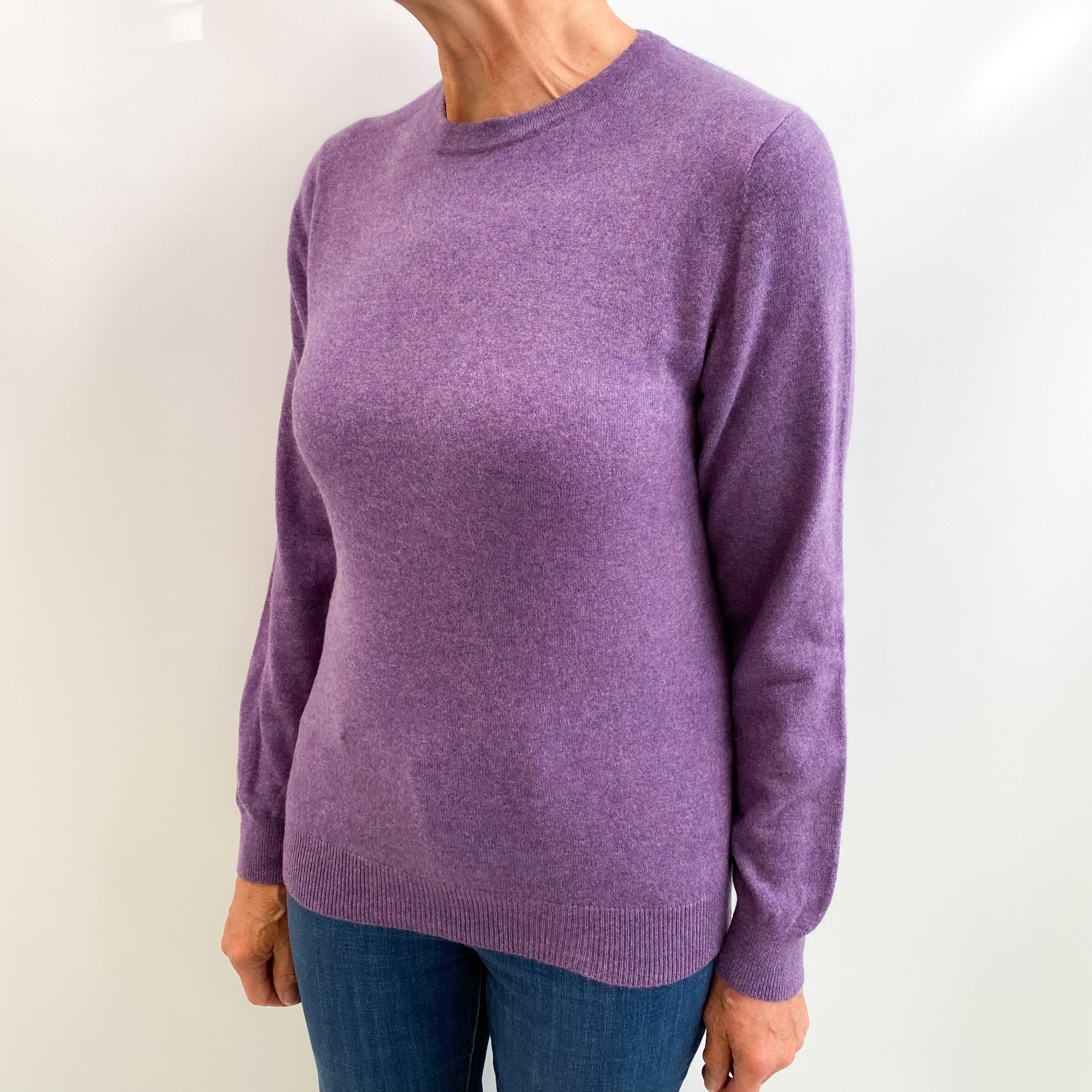 Deep Heather Purple Cashmere Crew Neck Jumper Medium