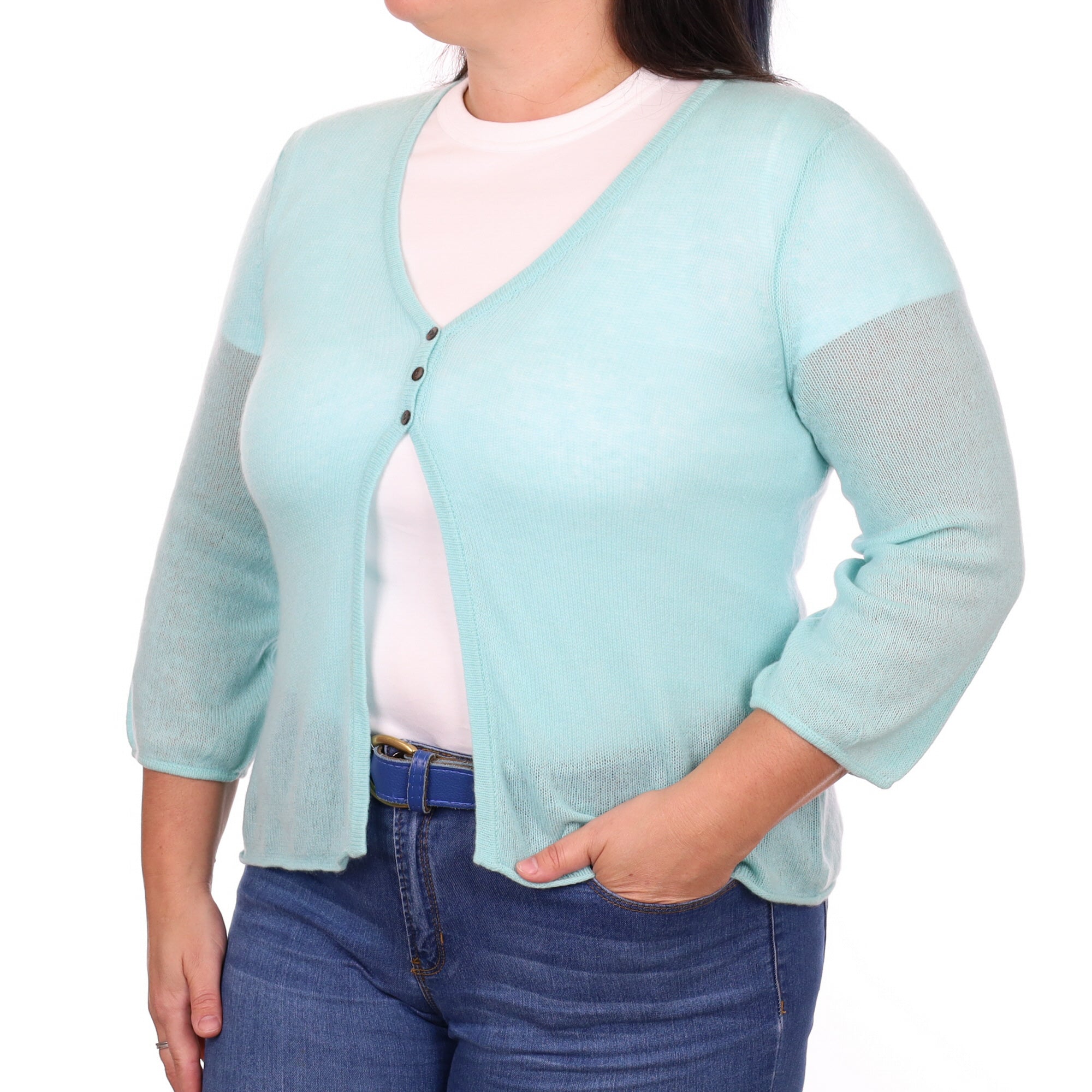 Deep Mint Green Cashmere V Neck Cardigan Large