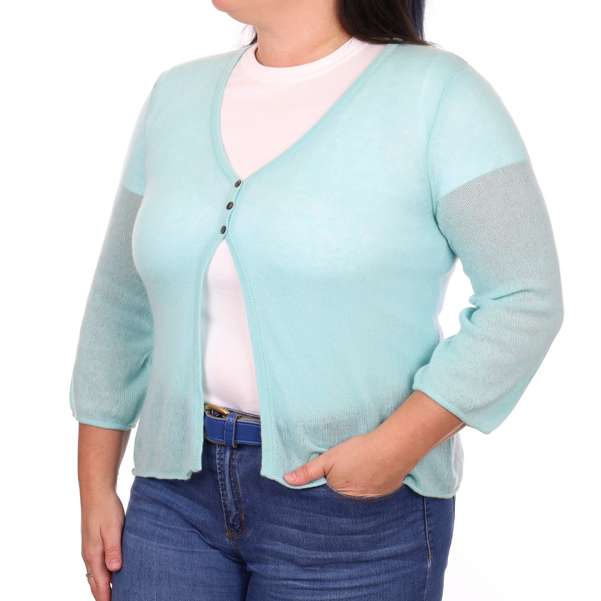 Deep Mint Green Cashmere V Neck Cardigan Large