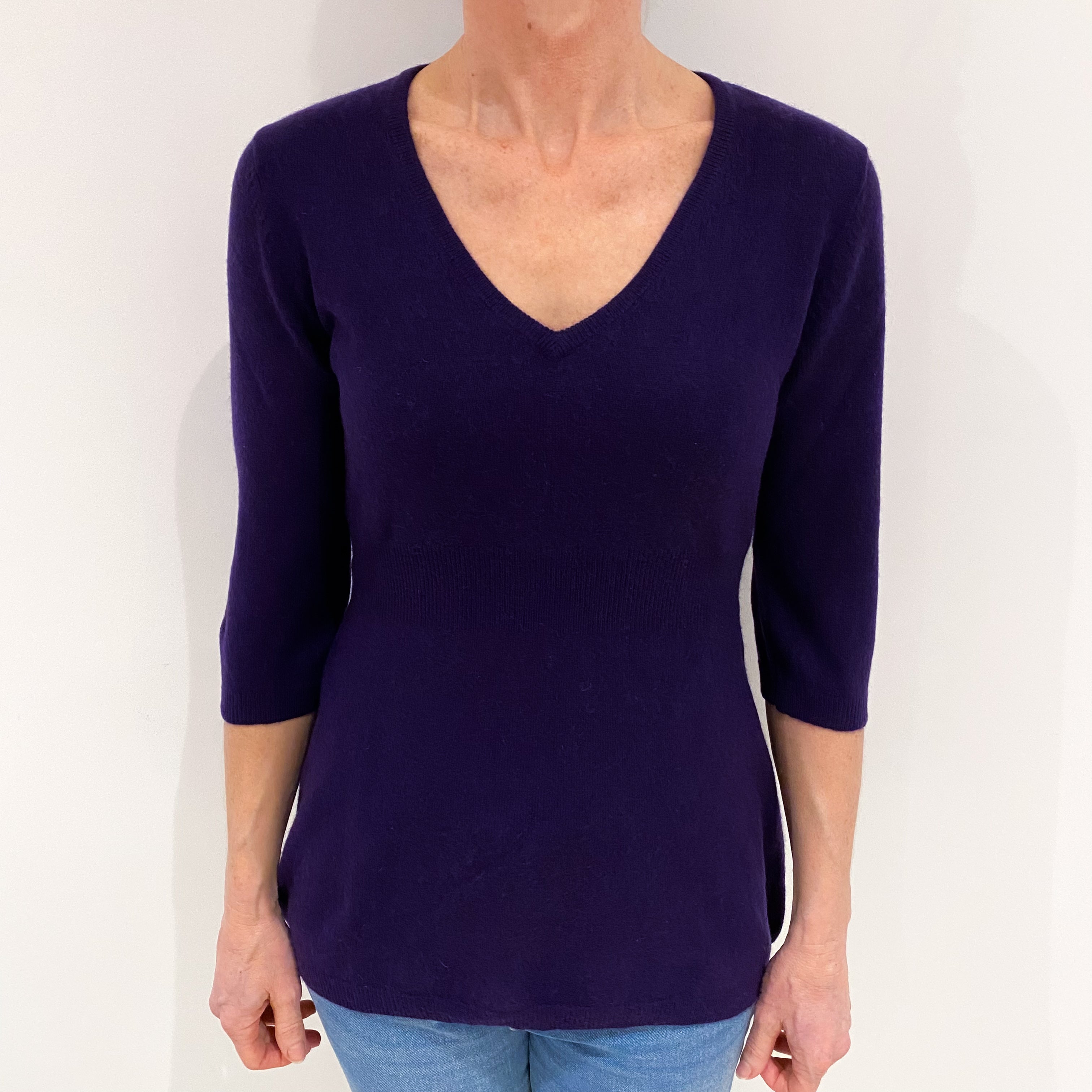 Iris Purple Cashmere Empire Line V Neck Jumper Small