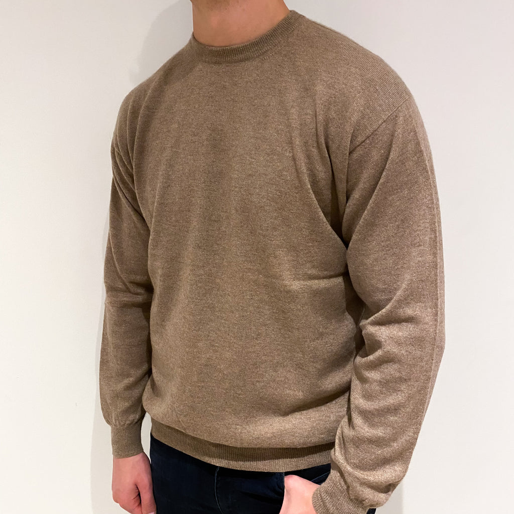Men's Fudge Brown Cashmere Crew Neck Jumper XL