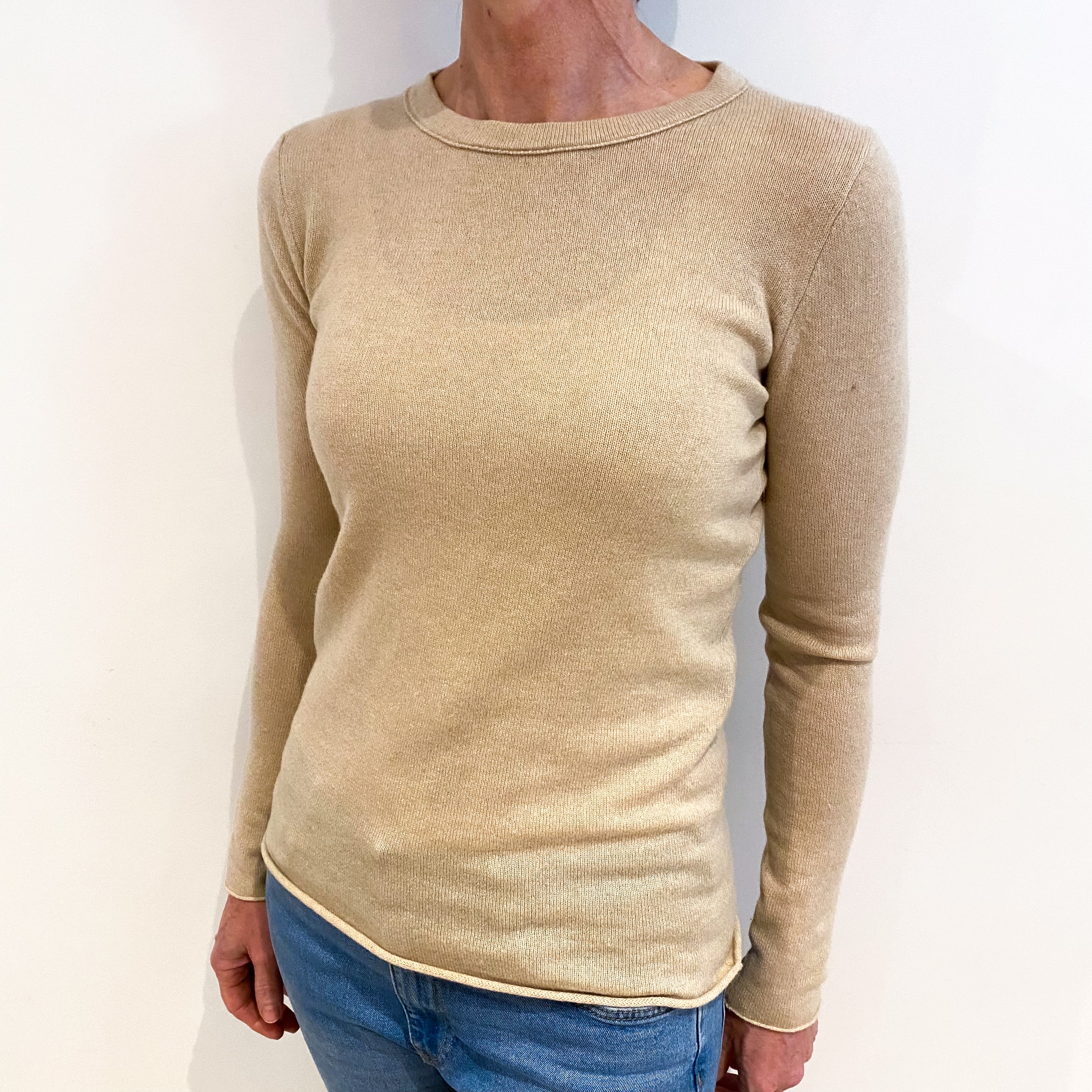 Fawn Beige Cashmere Crew Neck Jumper Small
