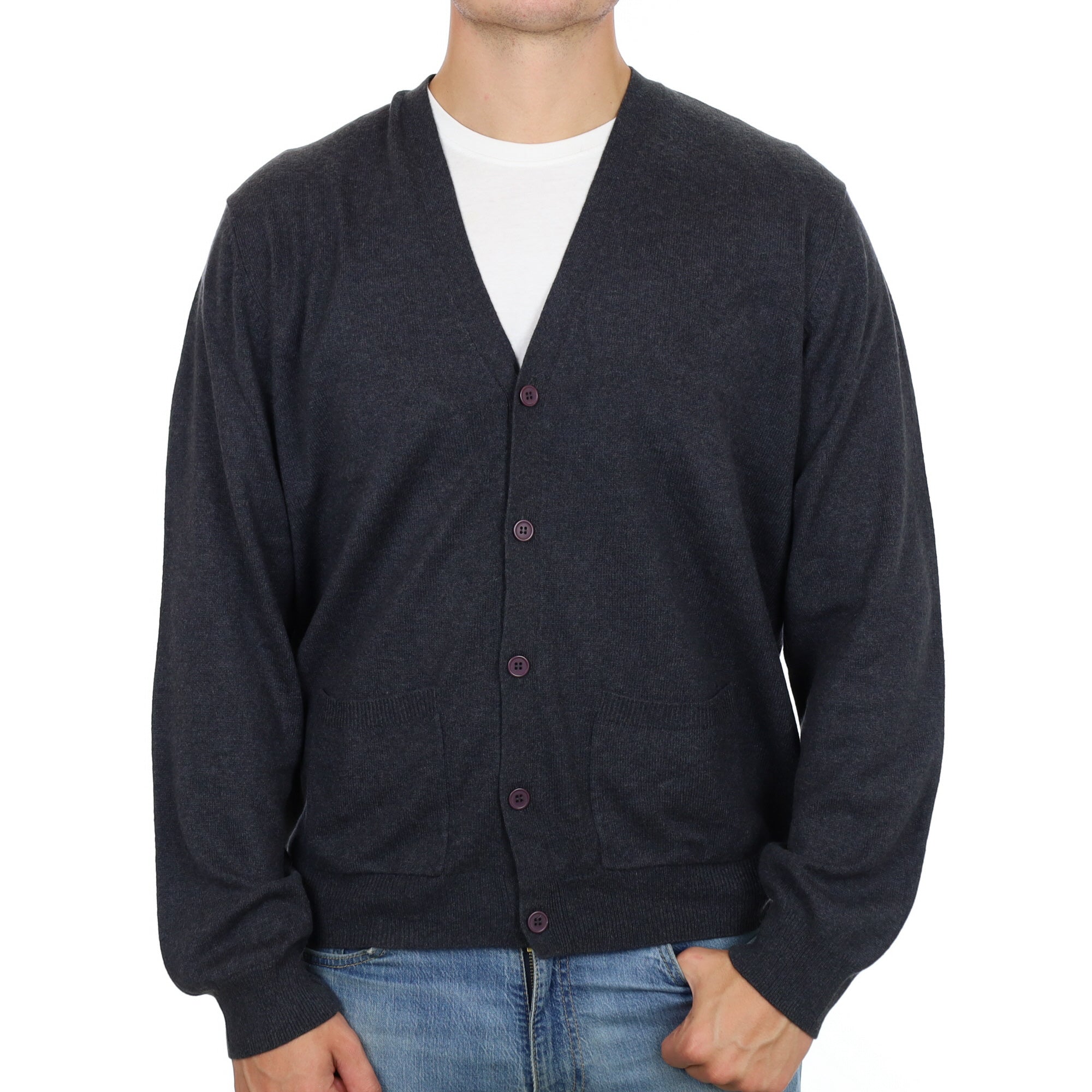 Men's Charcoal Grey Cashmere V Neck Cardigan XL