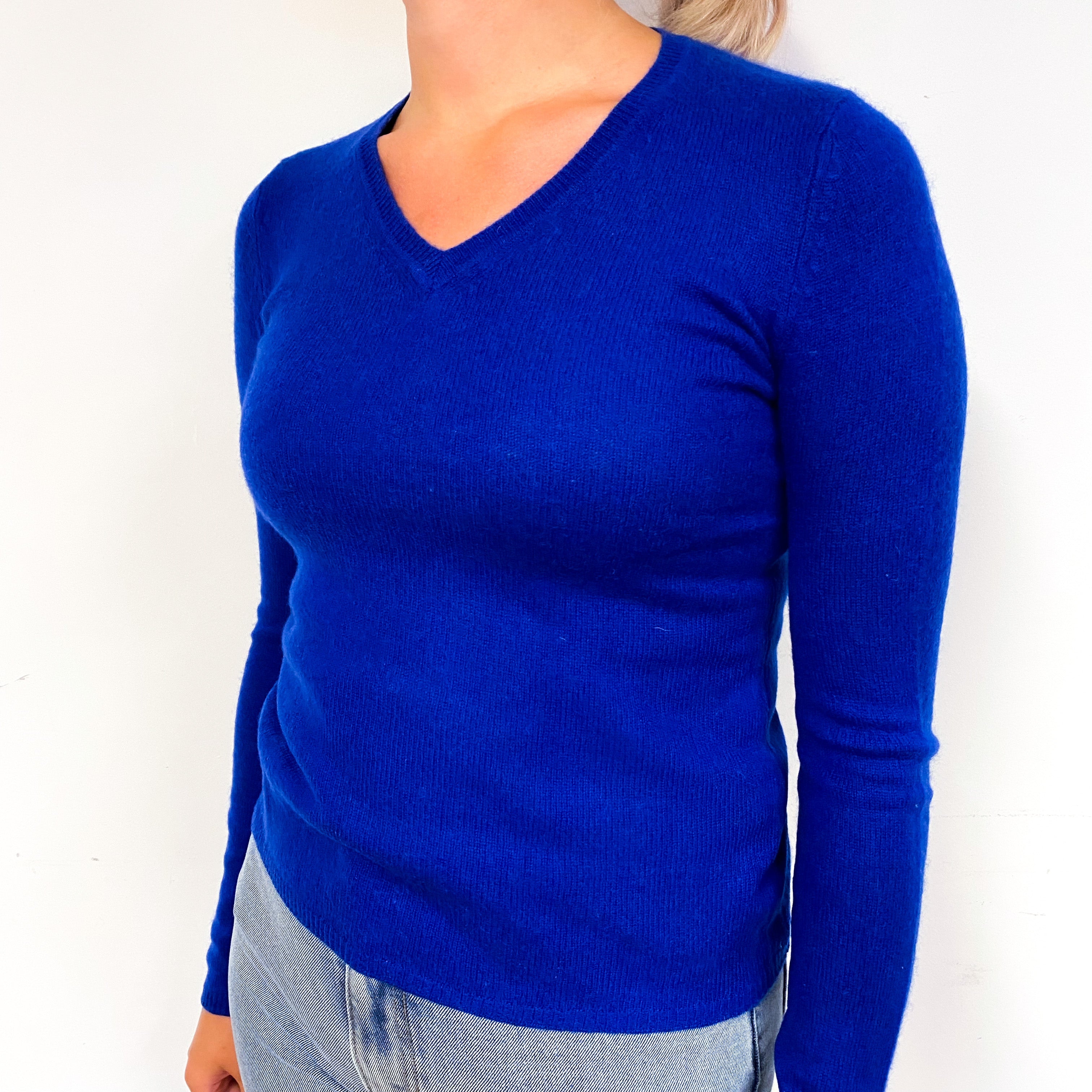 Admiral Blue Cashmere V-Neck Jumper Small