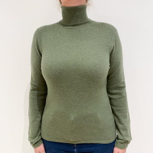 Olive Green Cashmere Polo Neck Jumper Large