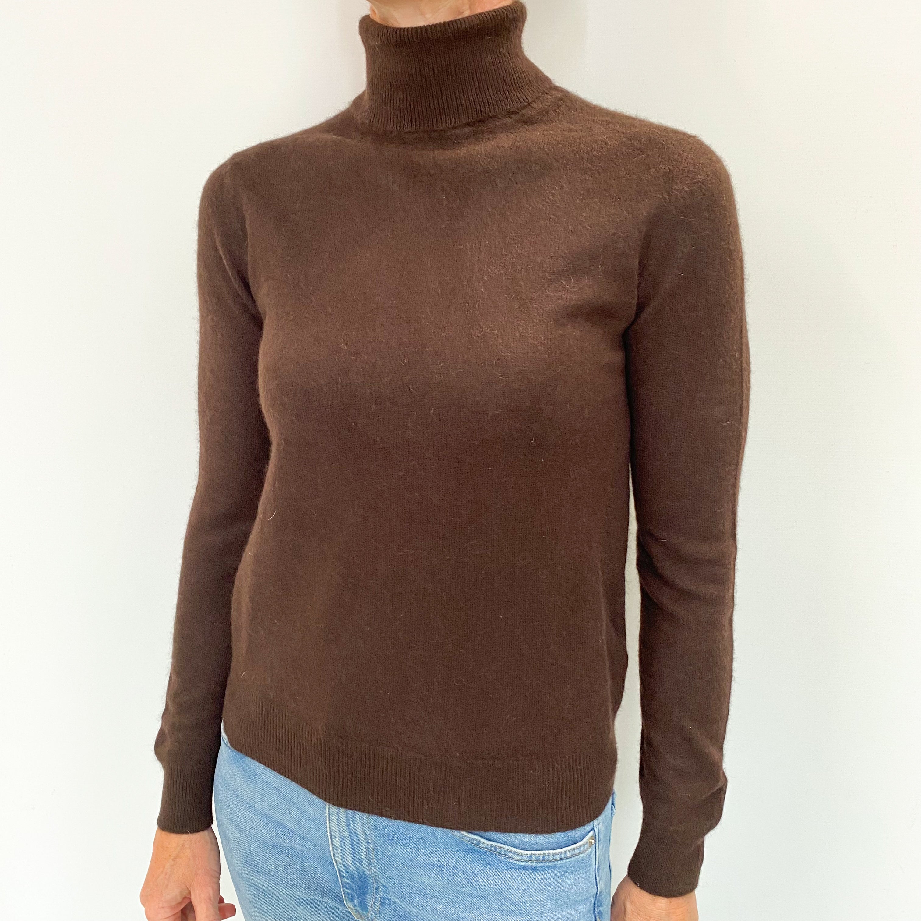 Peppercorn Brown Cashmere Polo Neck Jumper Small