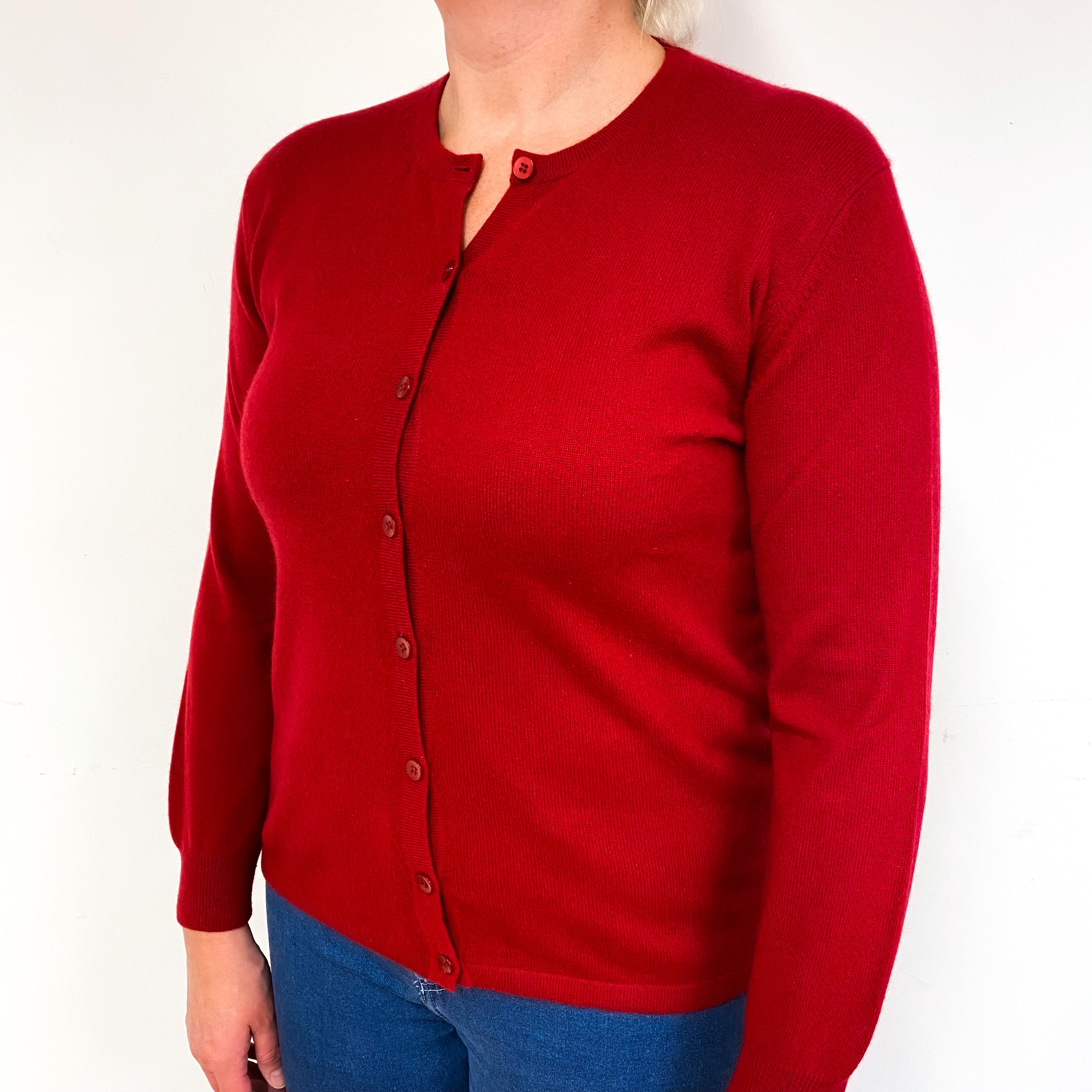 Crimson Red Cashmere Crew Neck Cardigan Large