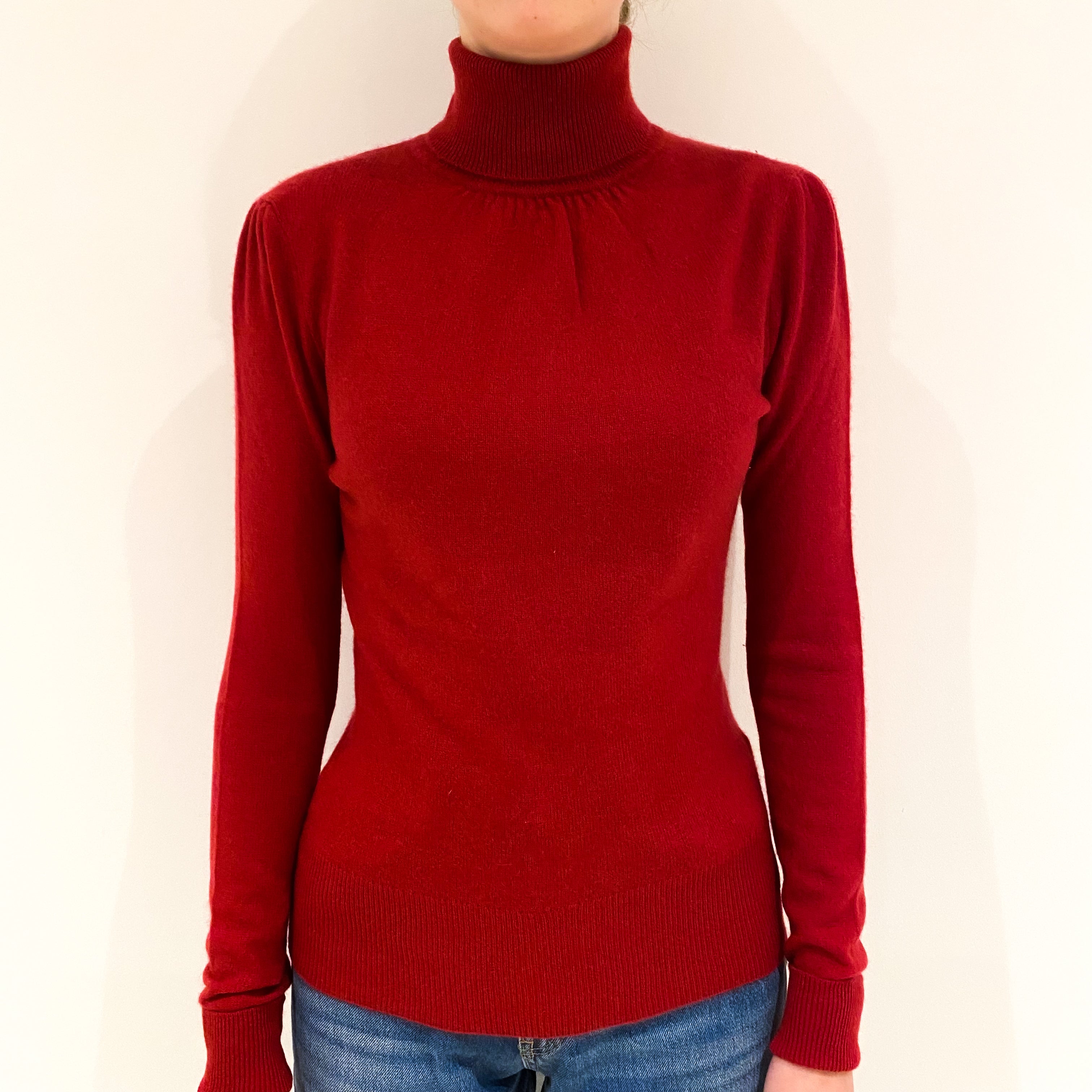 Crimson Red Cashmere Polo Neck Jumper Extra Small