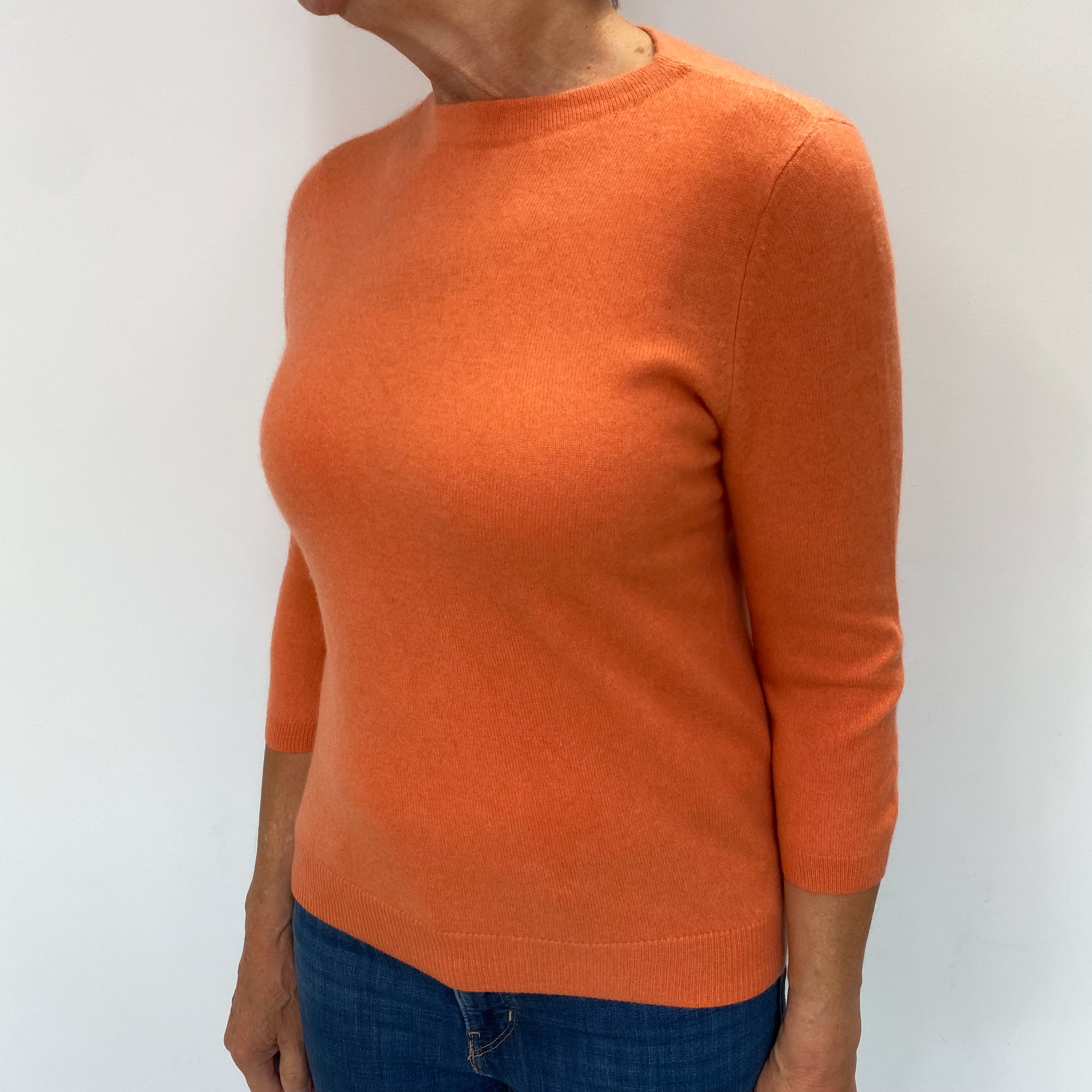 Tangerine Orange Cashmere Crew Neck Jumper Medium