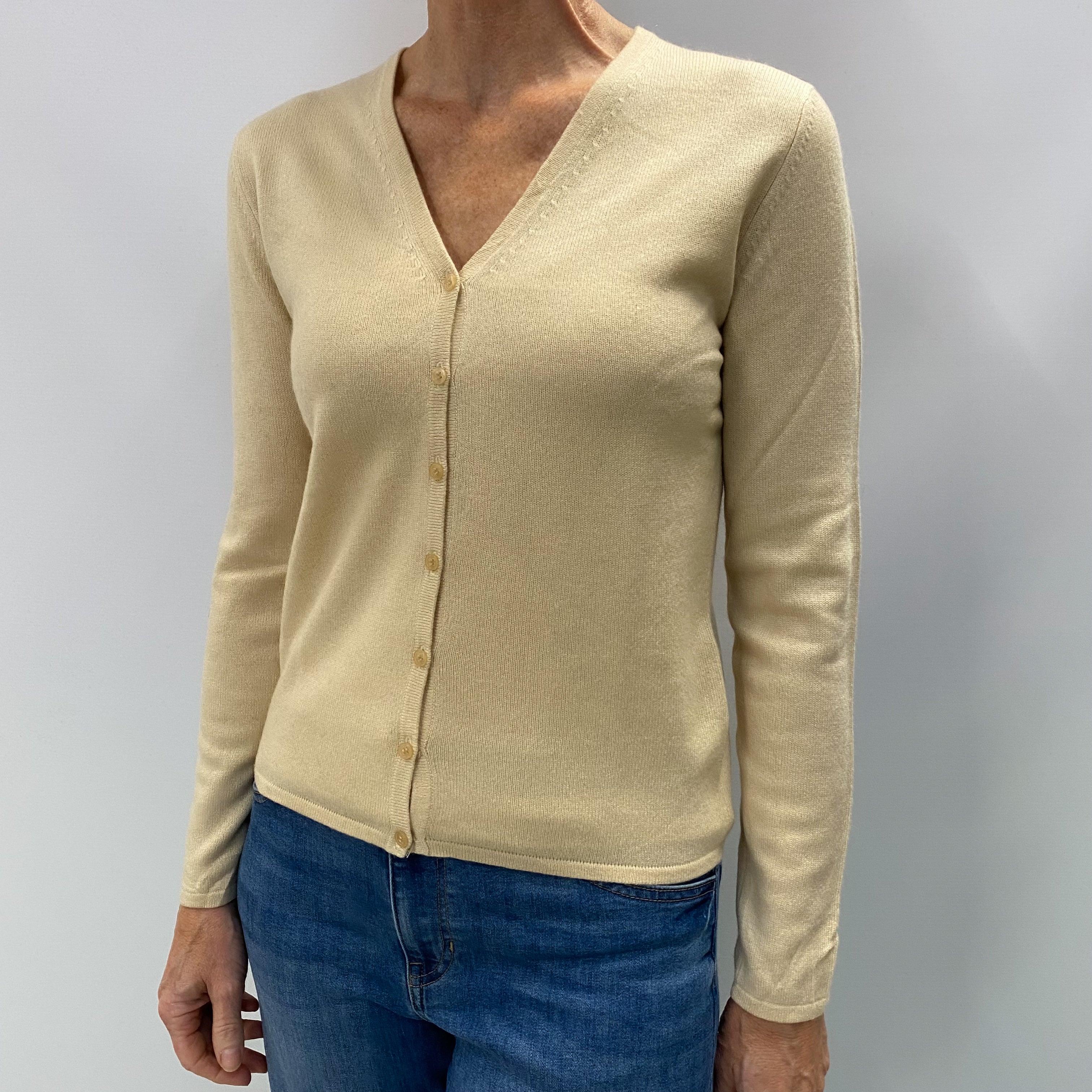 Honey Beige Cashmere V Neck Cardigan Small