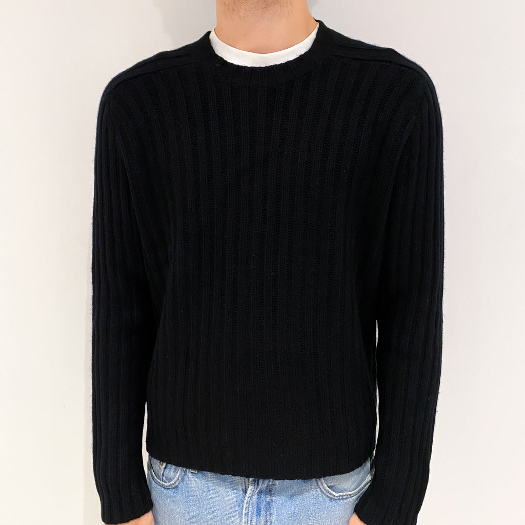 Men's Black Cashmere Crew Neck Jumper Large