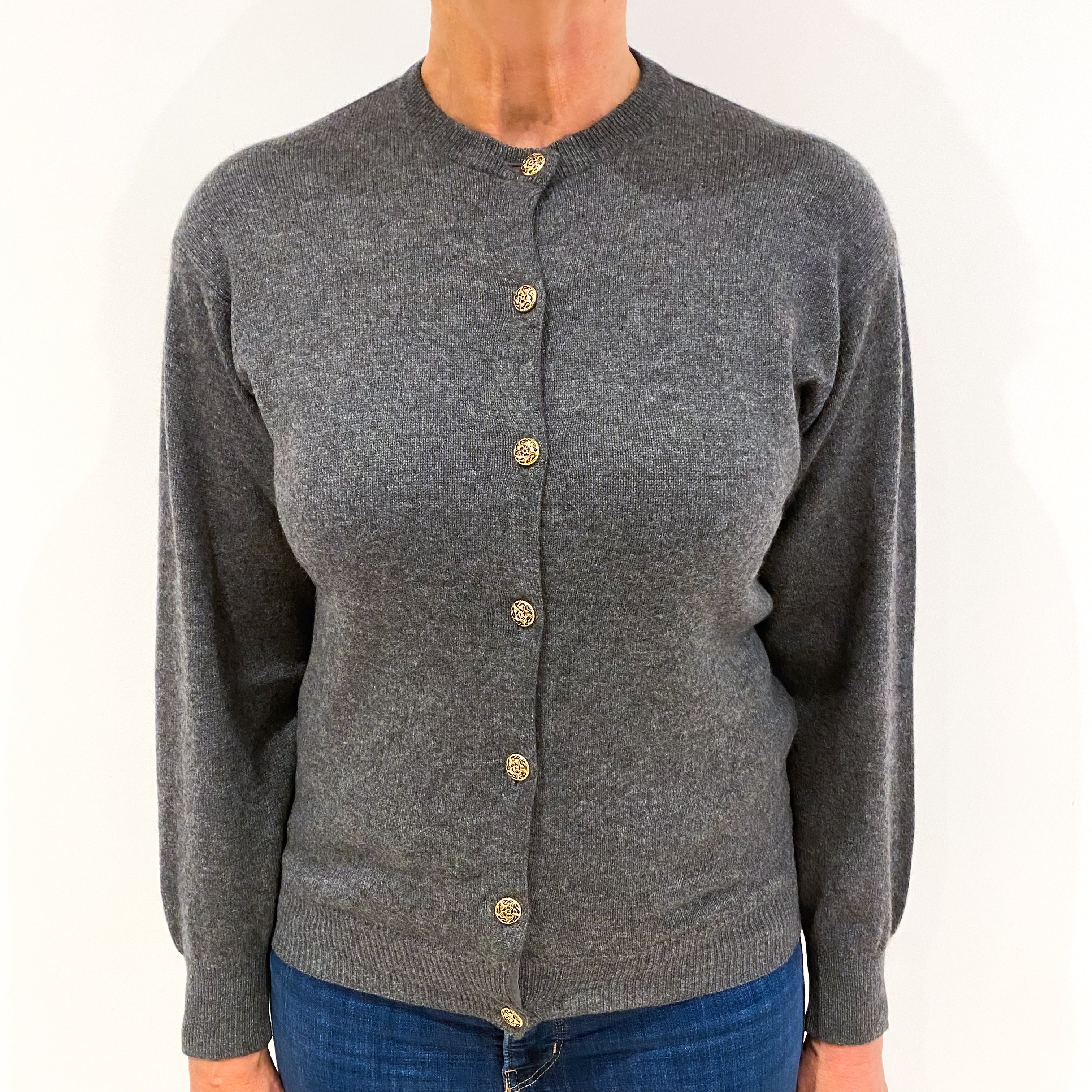 Smoke Grey Crew NeckCashmere Cardigan Medium