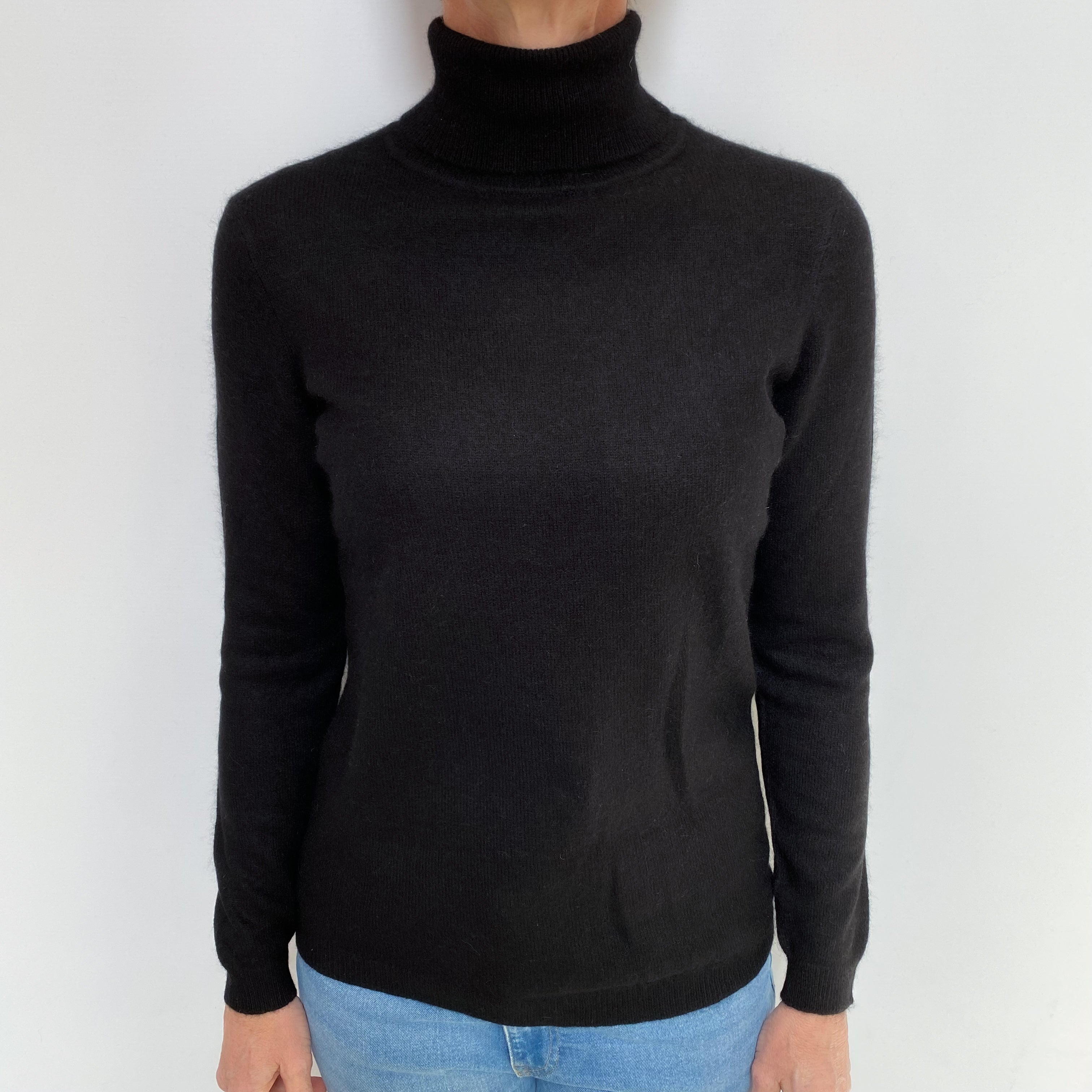 Black Cashmere Polo Neck Jumper Small