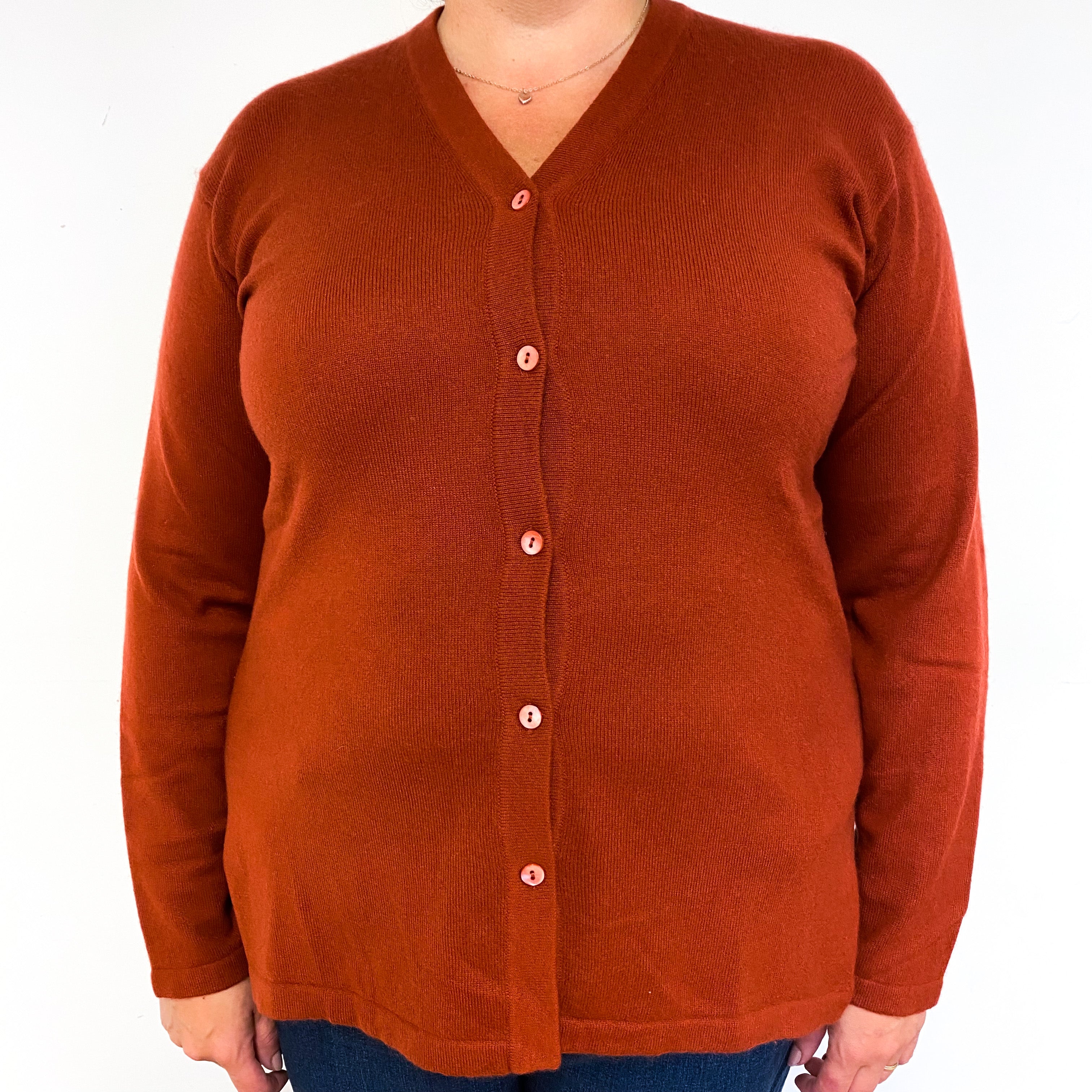 Rust Red Cashmere V-Neck Cardigan Extra Large
