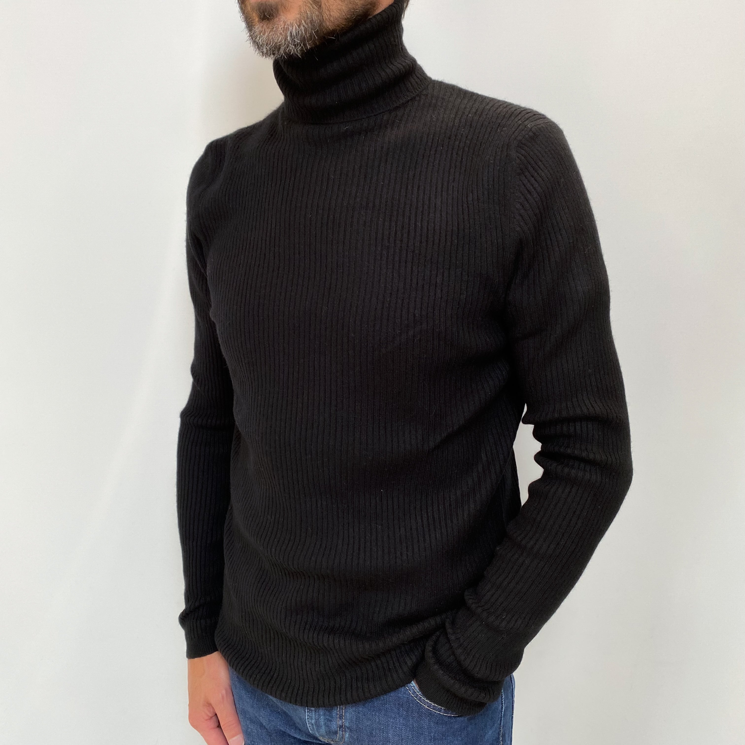 Men's Black Cashmere Polo Neck Jumper Small