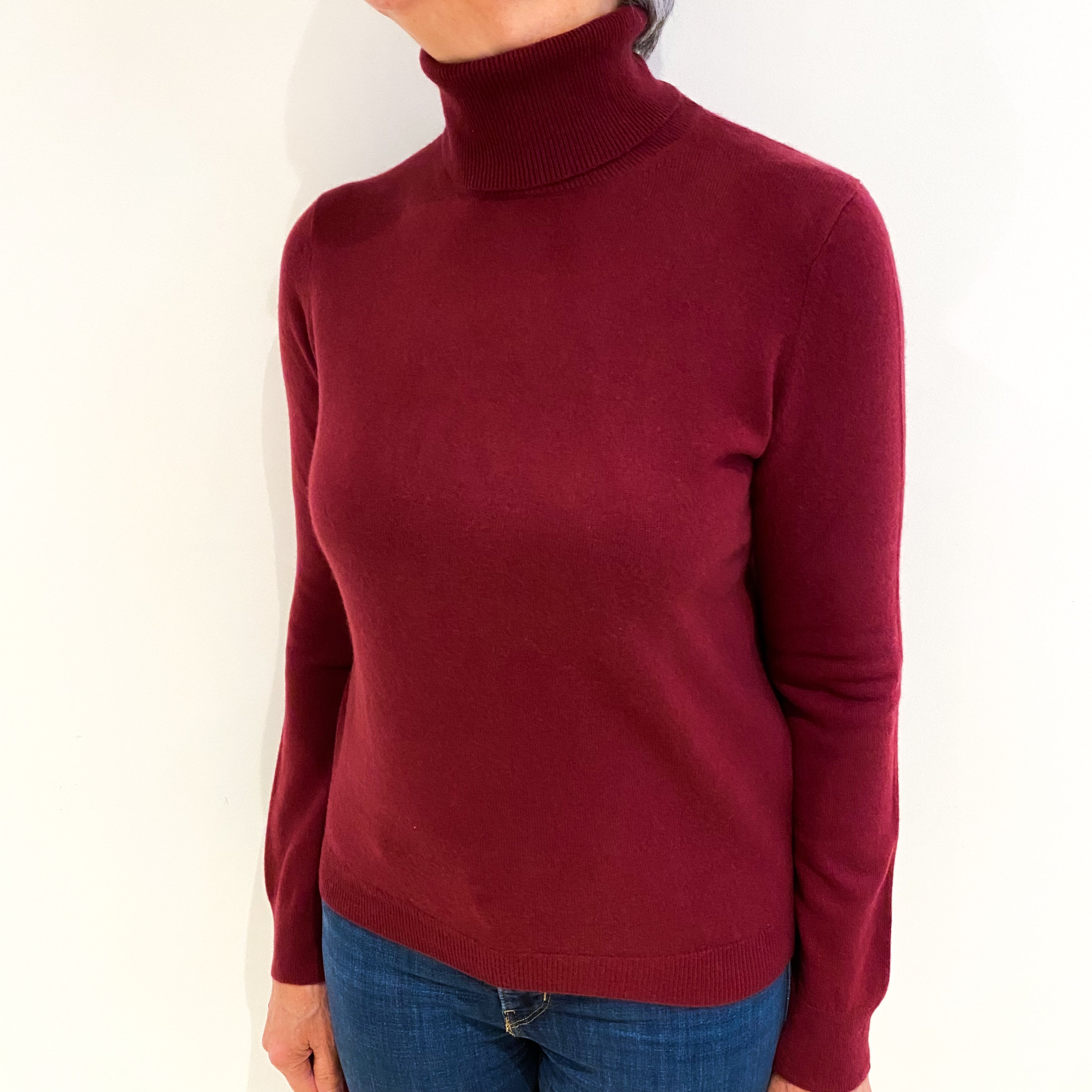 Brick Red Cashmere Polo Neck Jumper Medium