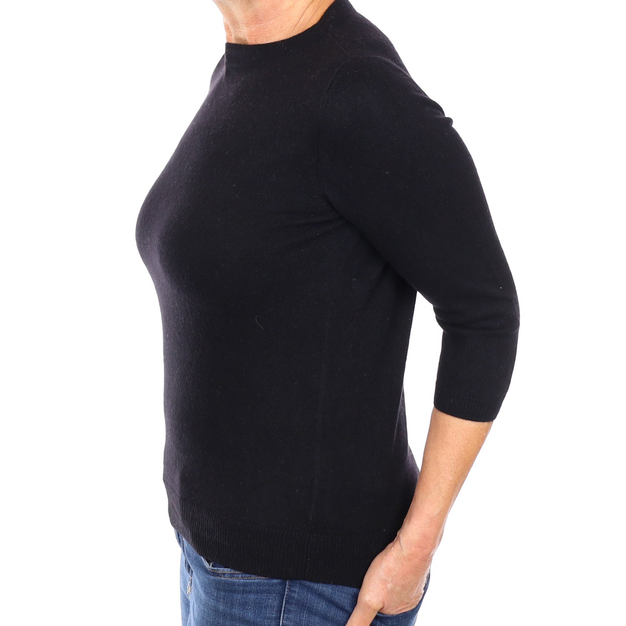 Black 3/4 Sleeve Cashmere Turtle Neck Jumper Medium
