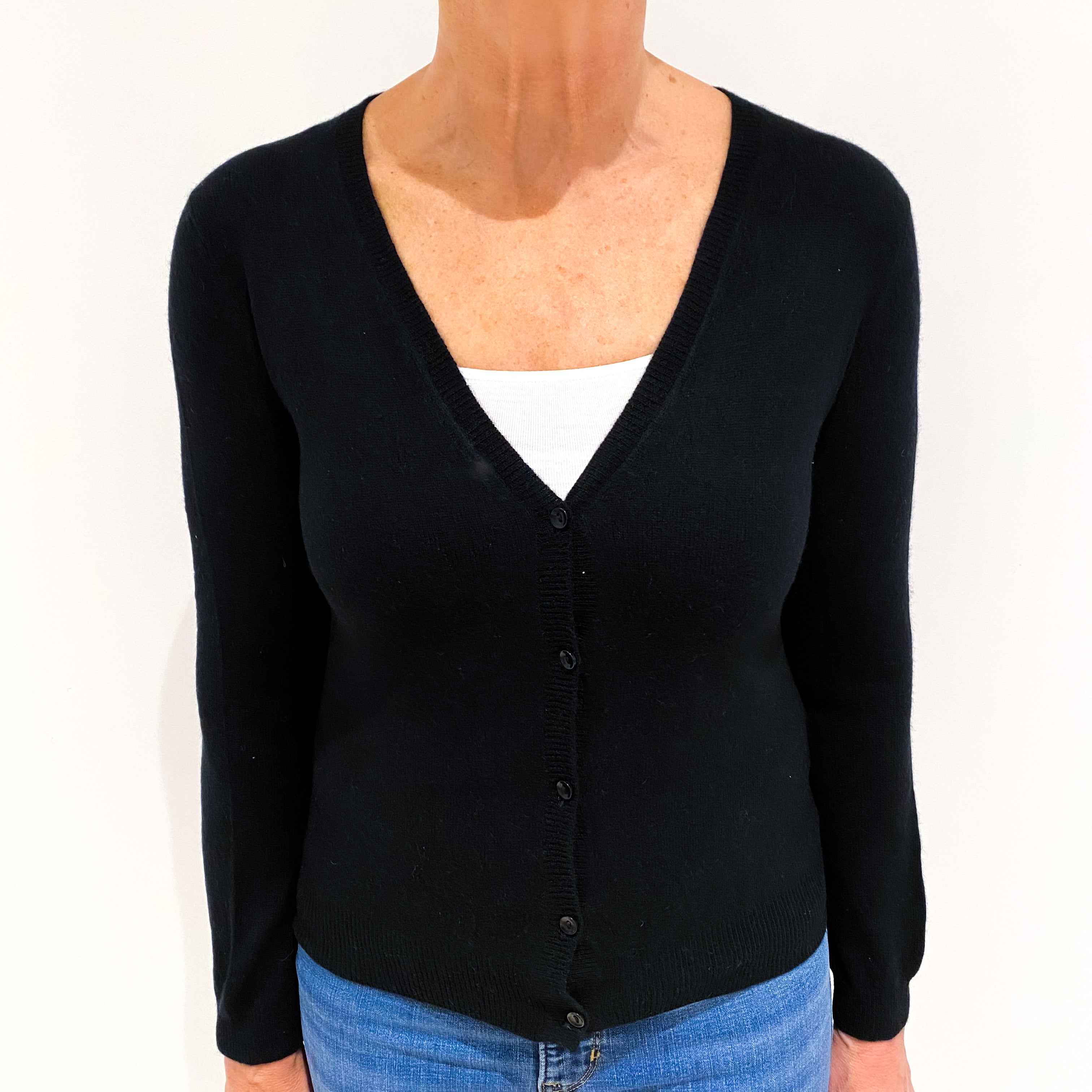 Black Cashmere V Neck Cardigan Medium