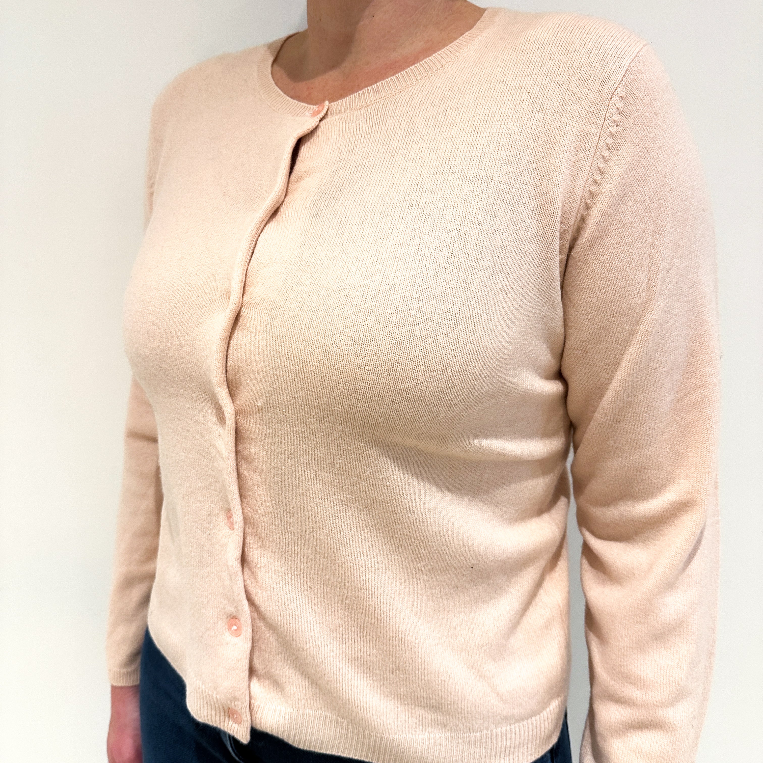 Shell Pink Cashmere Crew Neck Cardigan Large