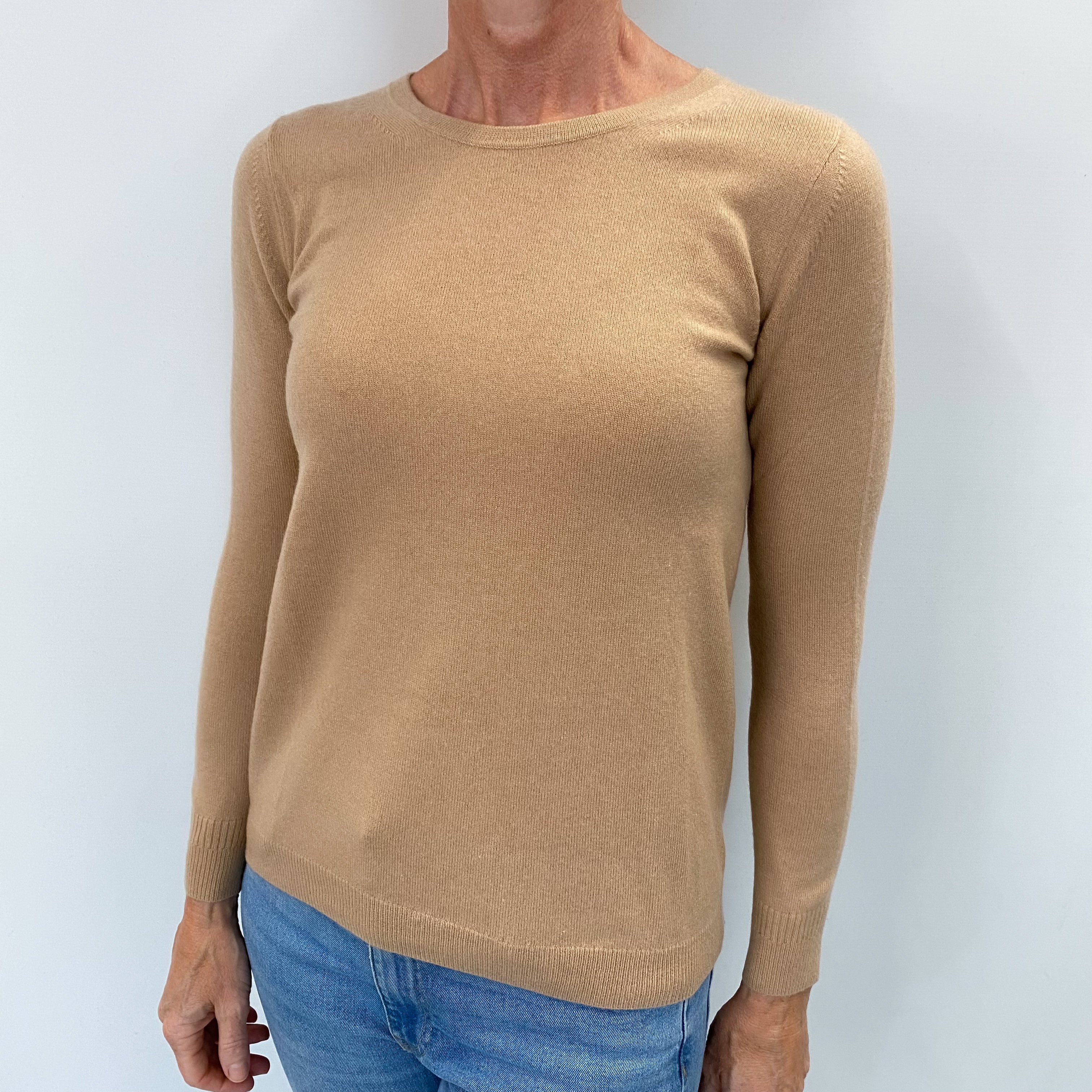 Camel Brown Cashmere Crew Neck Jumper Small