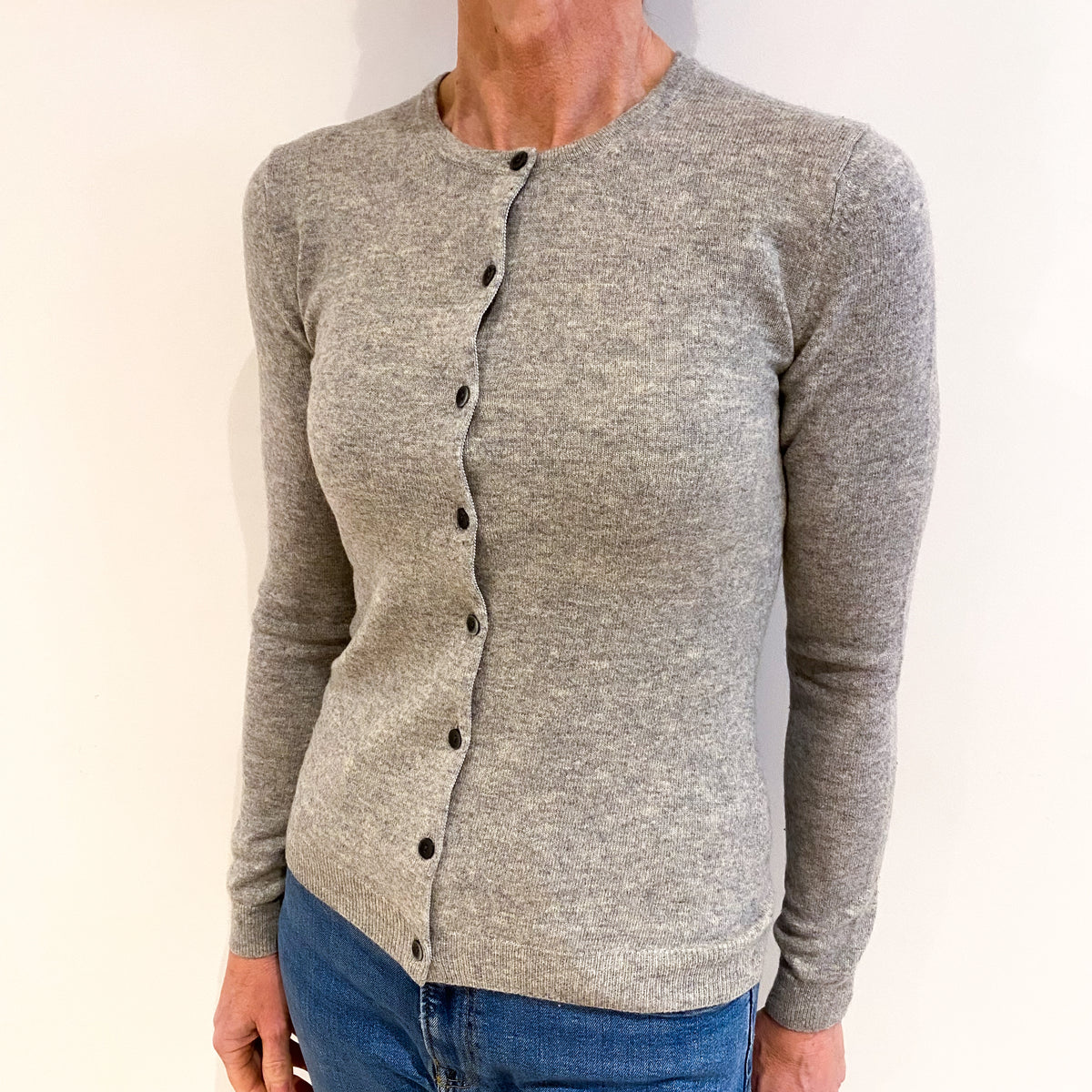 Smoke Grey Cashmere Crew Neck Cardigan Small