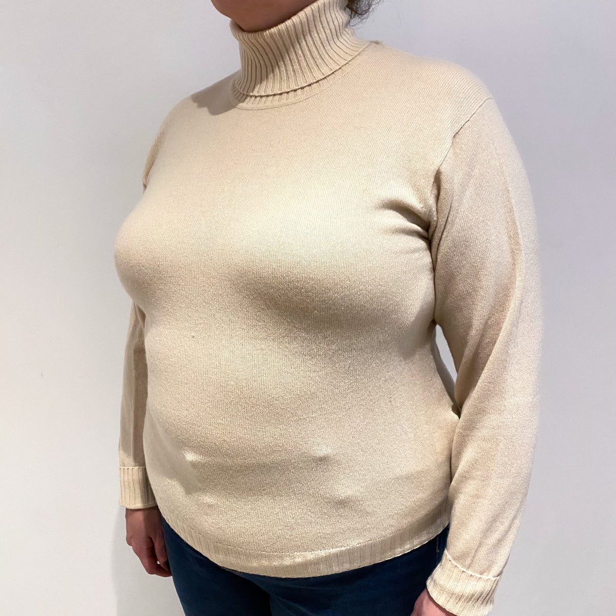 Soft Beige Cashmere Polo Neck Jumper Extra Large