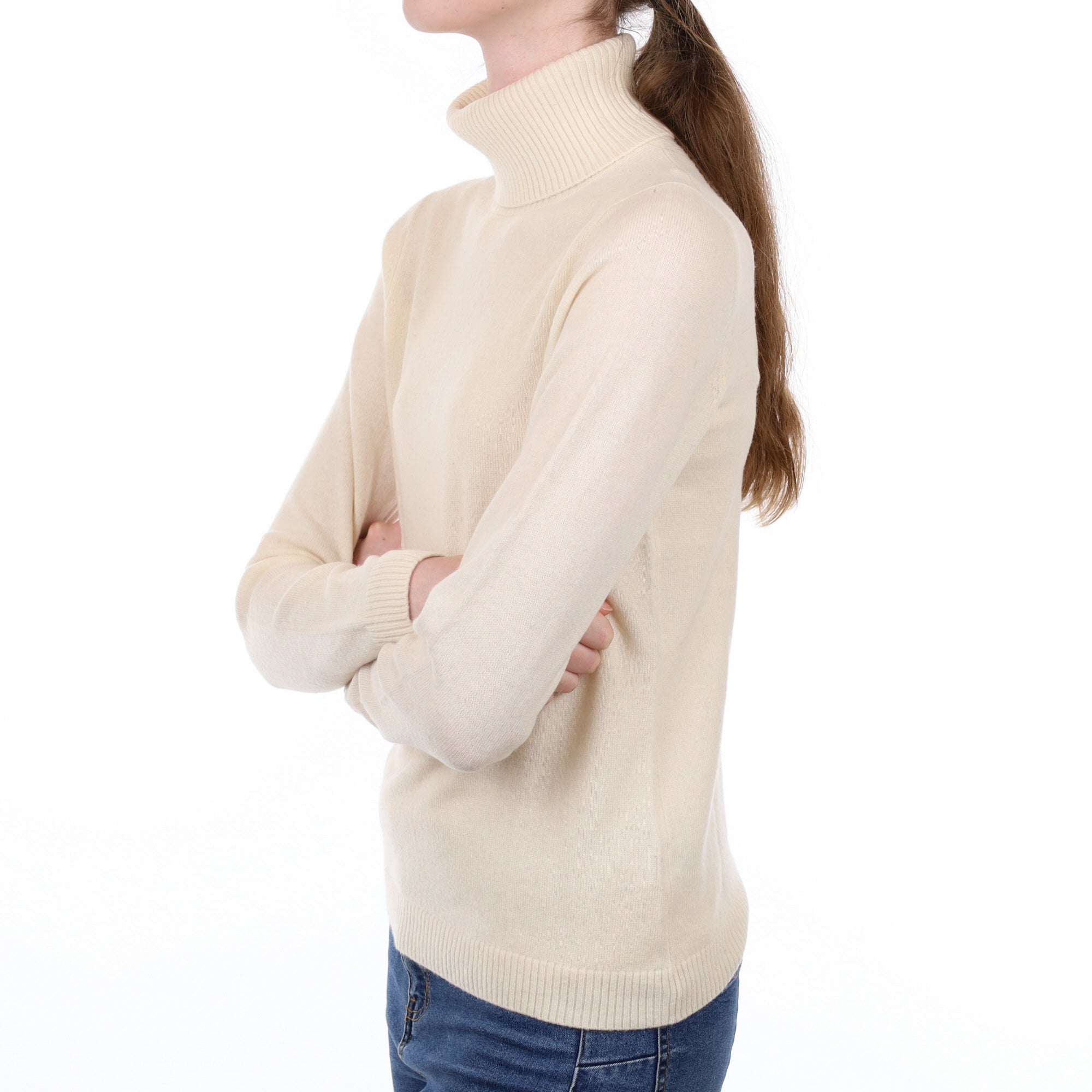 Vanilla Cream Cashmere Polo Neck Jumper Extra Small