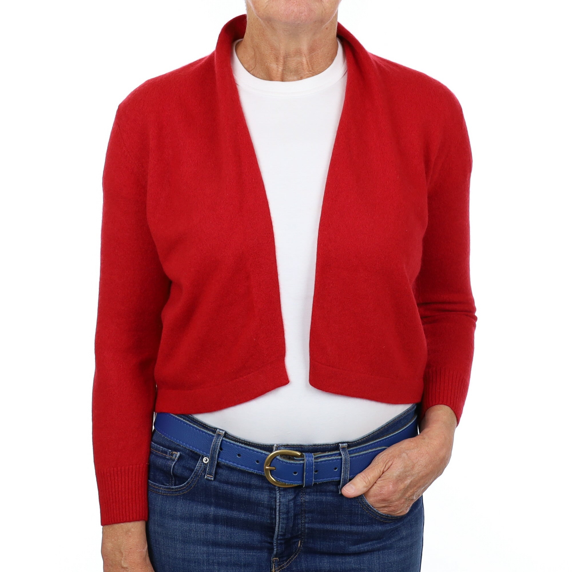 Post Box Red Cashmere Cropped Edge to Edge Cardigan Medium