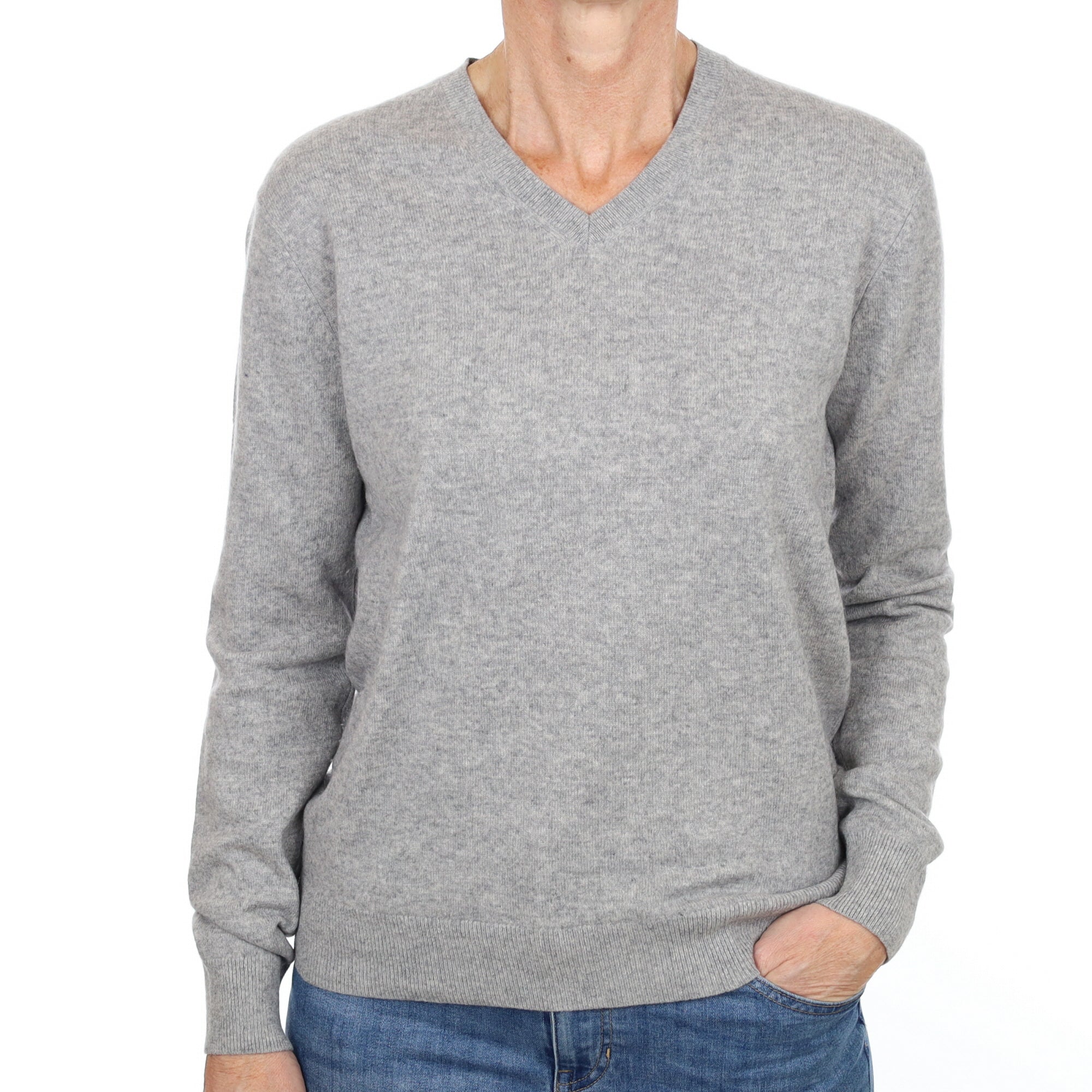 Smoke Grey Cashmere V Neck Jumper Small