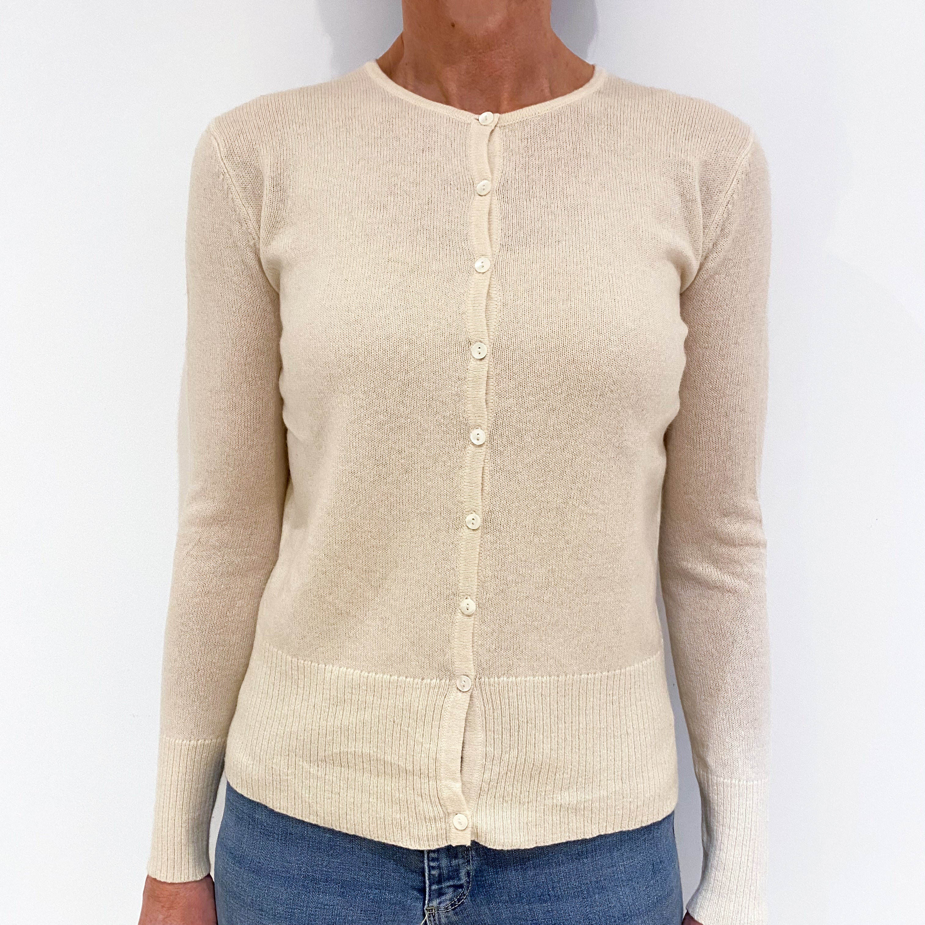 Cream Cashmere Crew Neck Cardigan Small