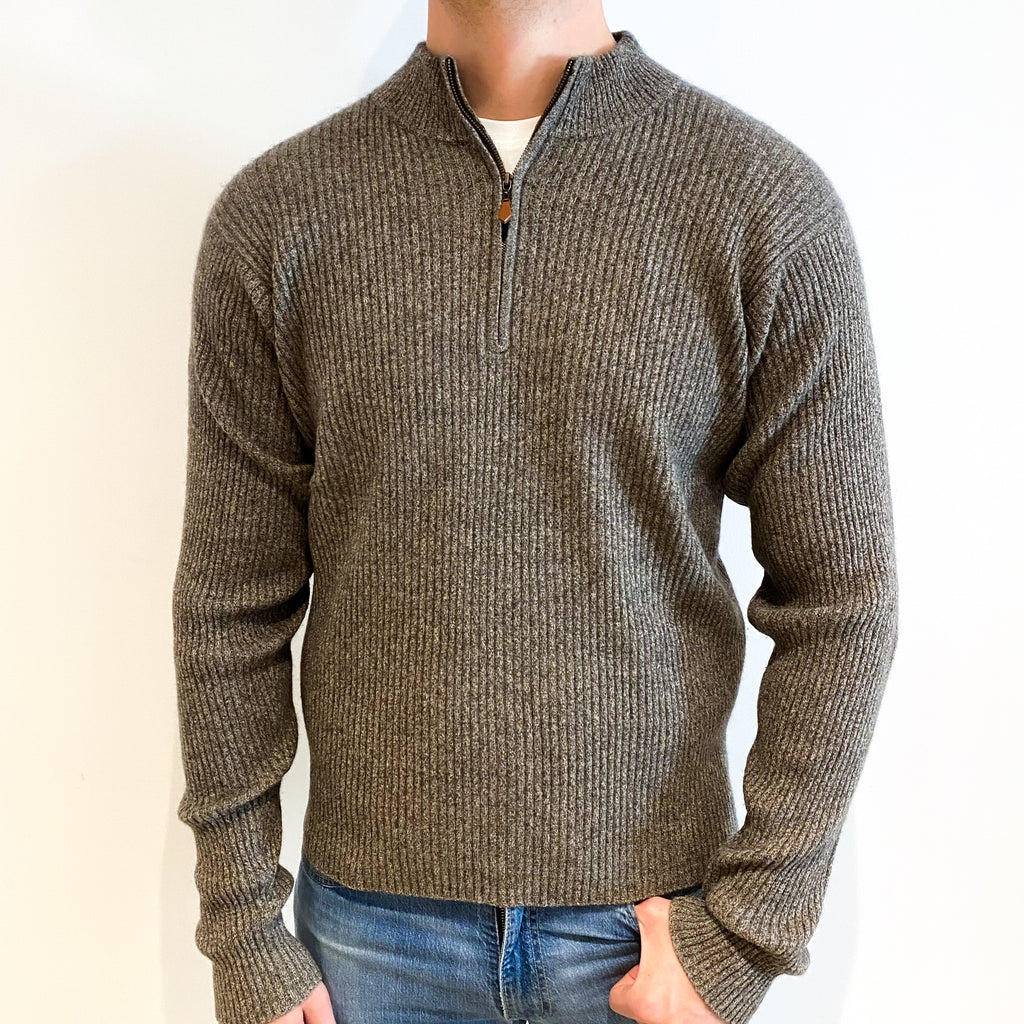 Men's Smoke Grey Cashmere 1/4 Zip Jumper XL