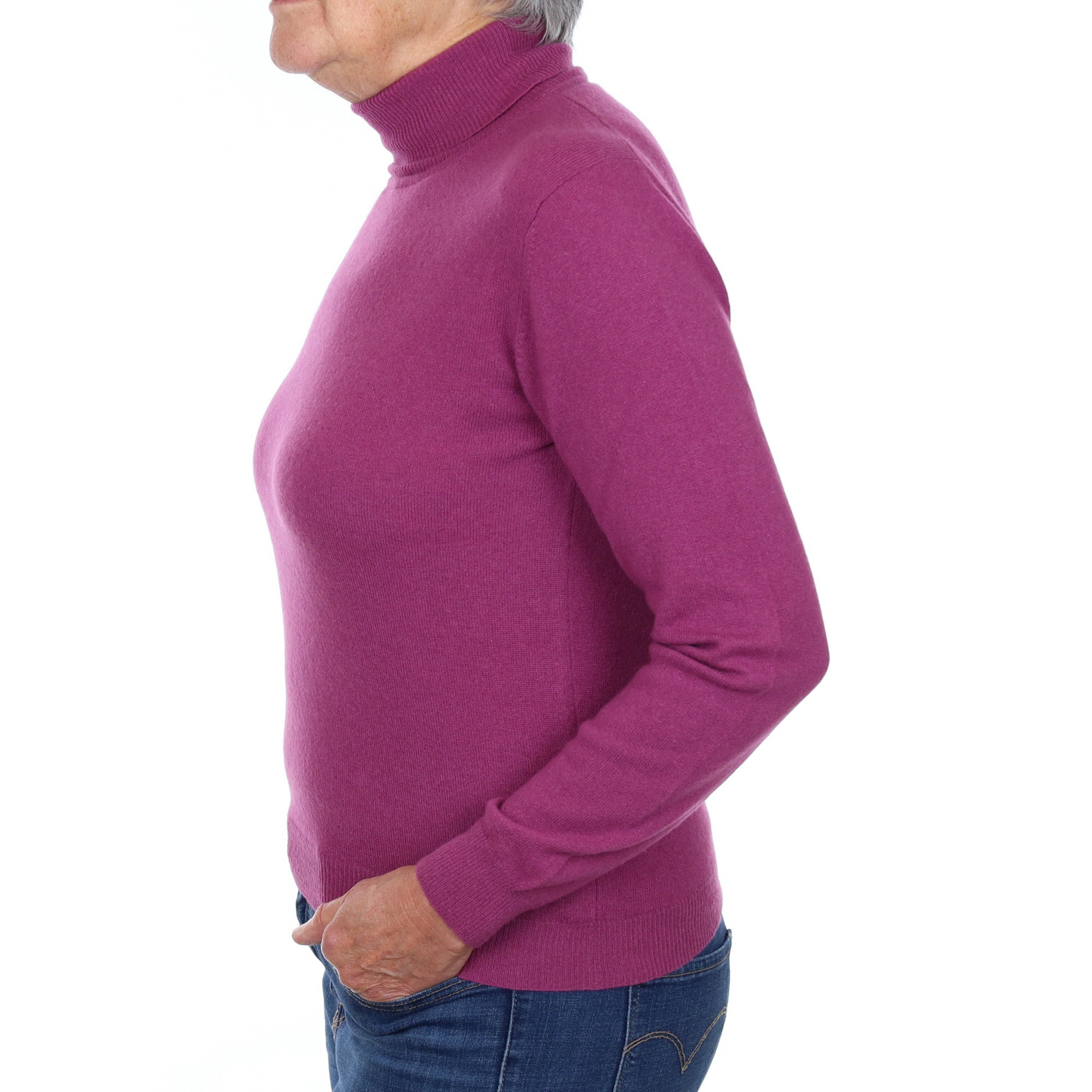 Magenta Purple Cashmere Polo Neck Jumper Medium