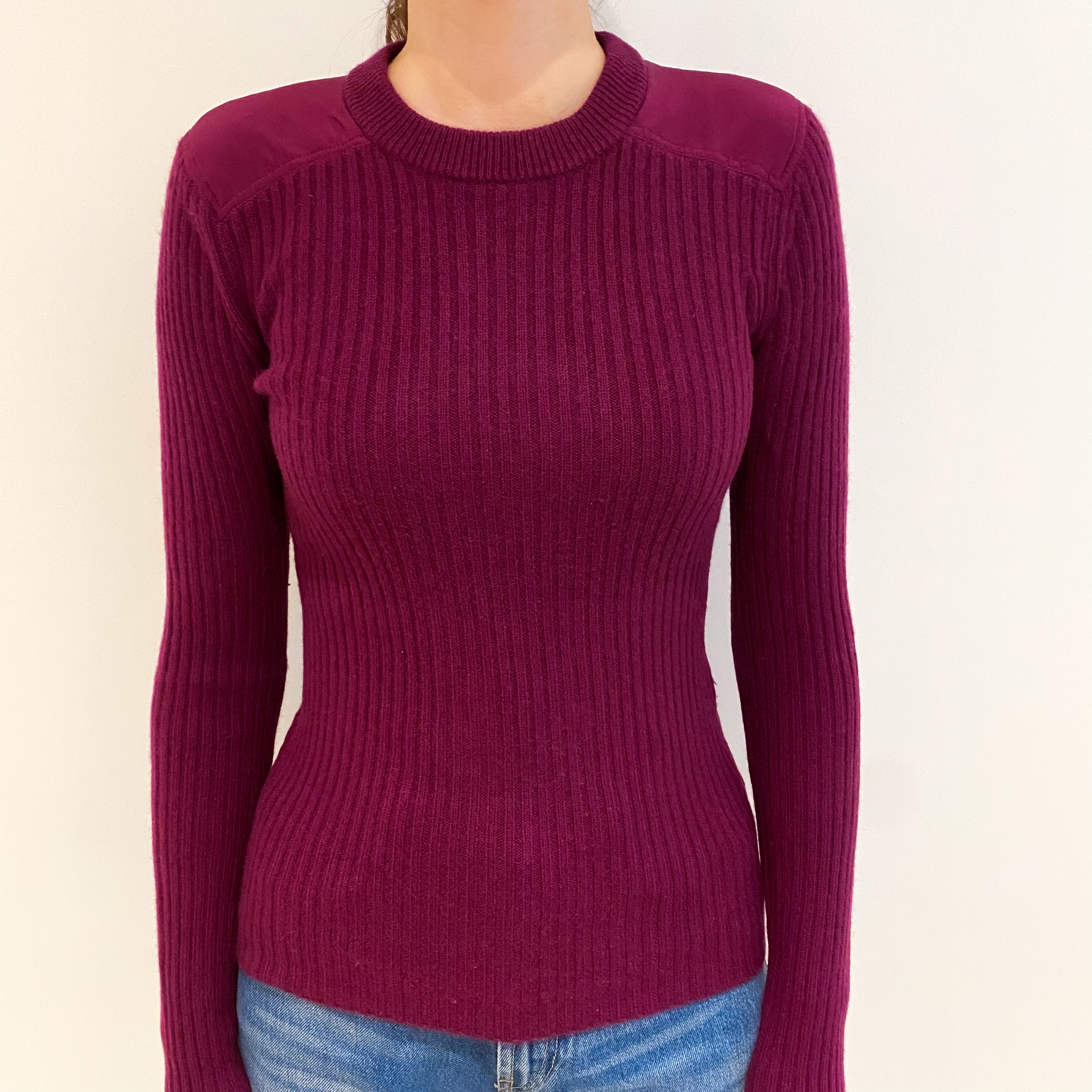Plum Purple Rib Cashmere Crew Neck Jumper Extra Small